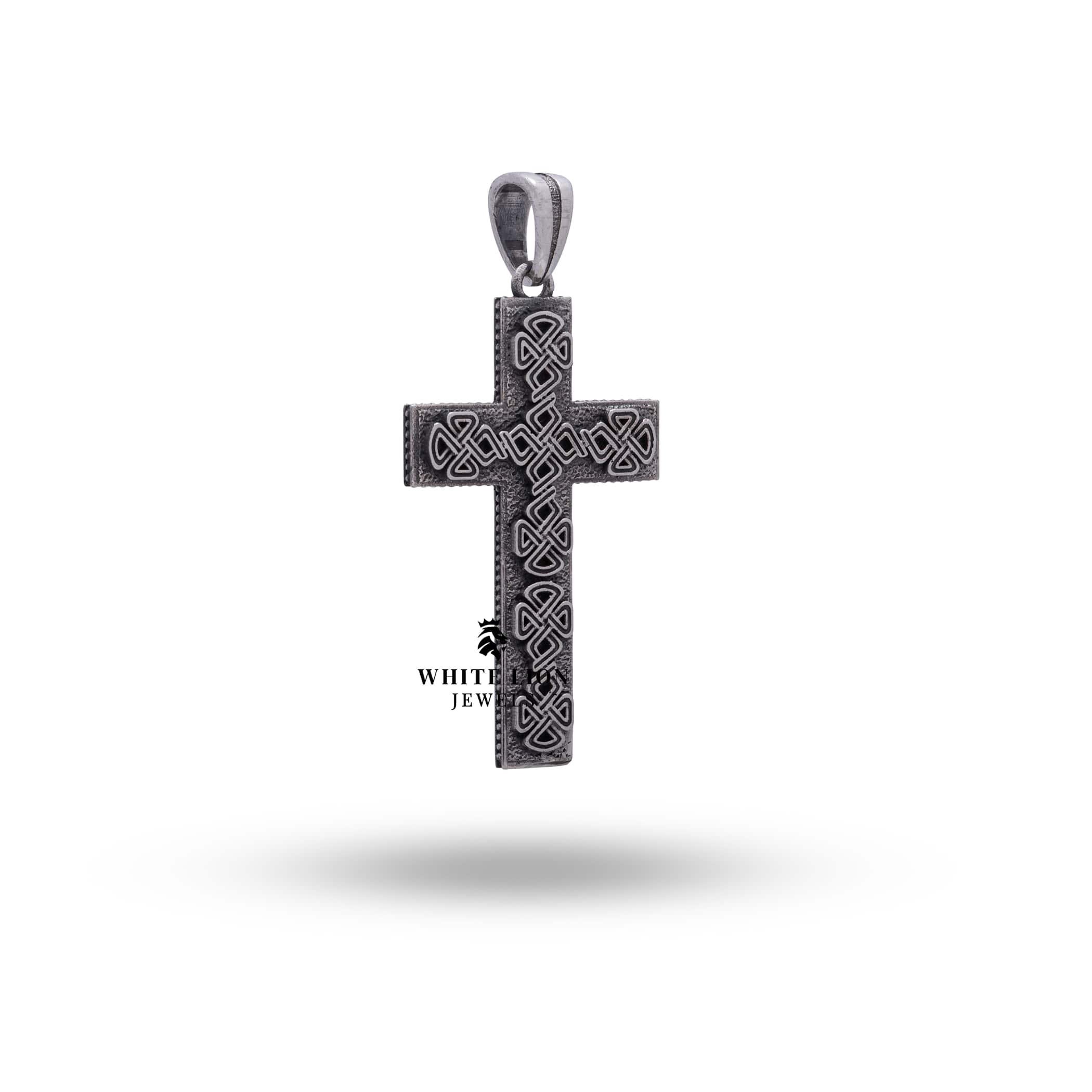Elegant and detailed handcrafted Celtic Cross pendant in oxidized sterling silver
