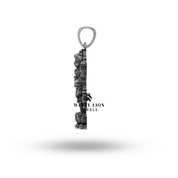 Side angle of the Laxmi Pendant in Sterling Silver highlighting its fine texture and luxurious appeal