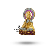 Buddha Cubic Zirconia 925 Sterling Silver Gold Plated Brooch Pin
