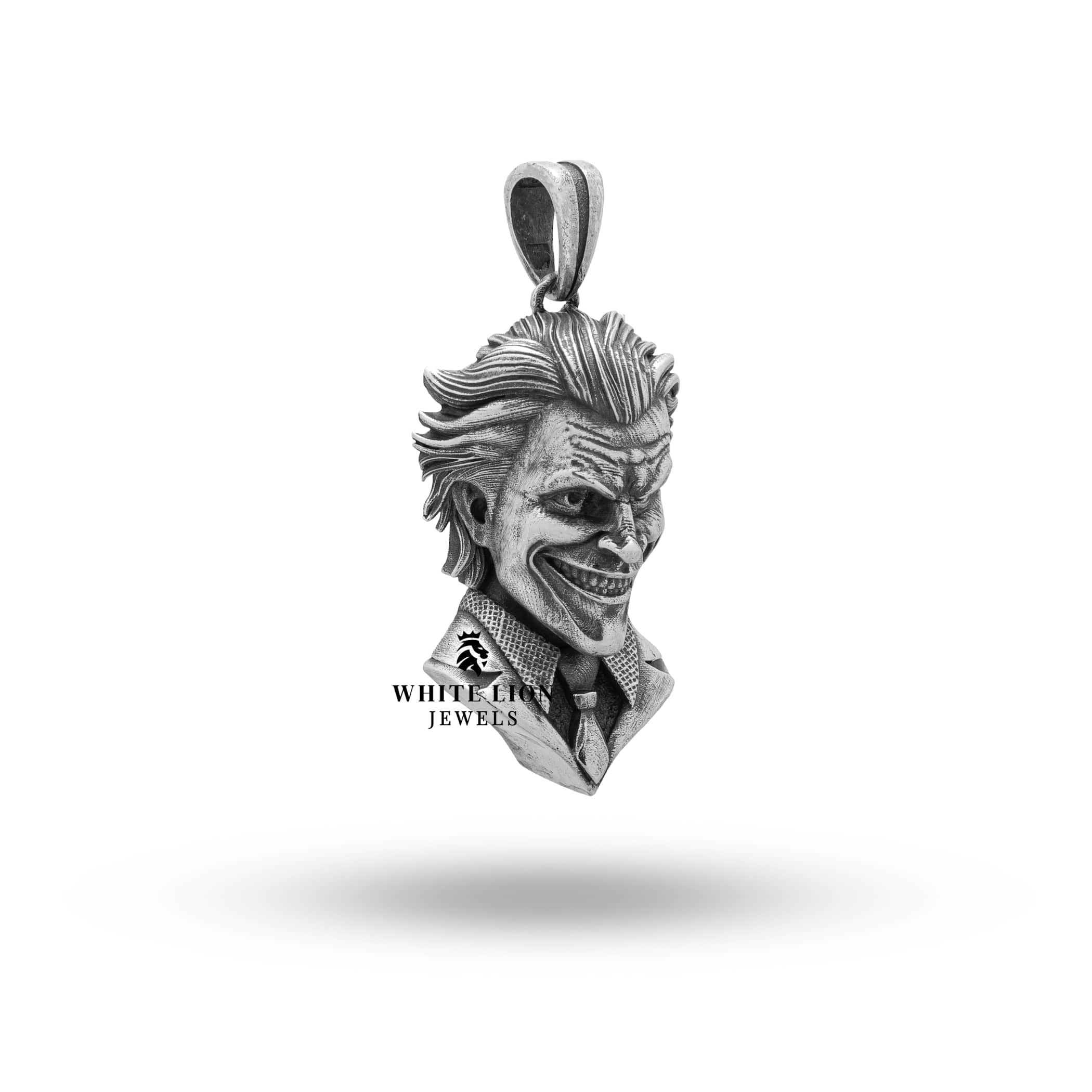 Back view of Joker Humorist Comedian Clown Sterling Silver Pendant showcasing detailed craftsmanship