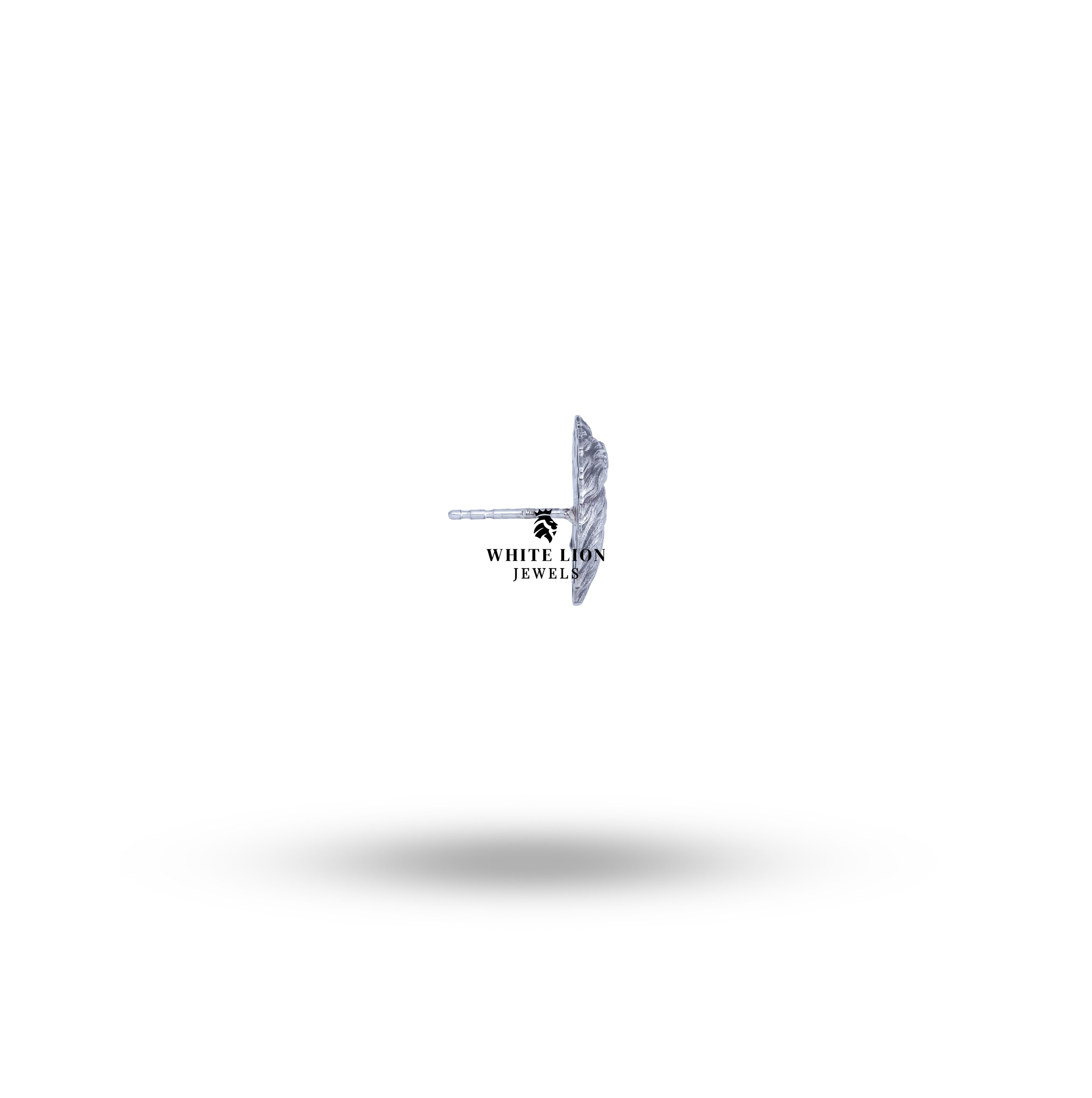 Model wearing Lion Side Face 925 Sterling Silver Ear Studs in stylish attire