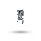 Elegant styling of the Rearing Horse Brooch worn with a blazer for a chic look.