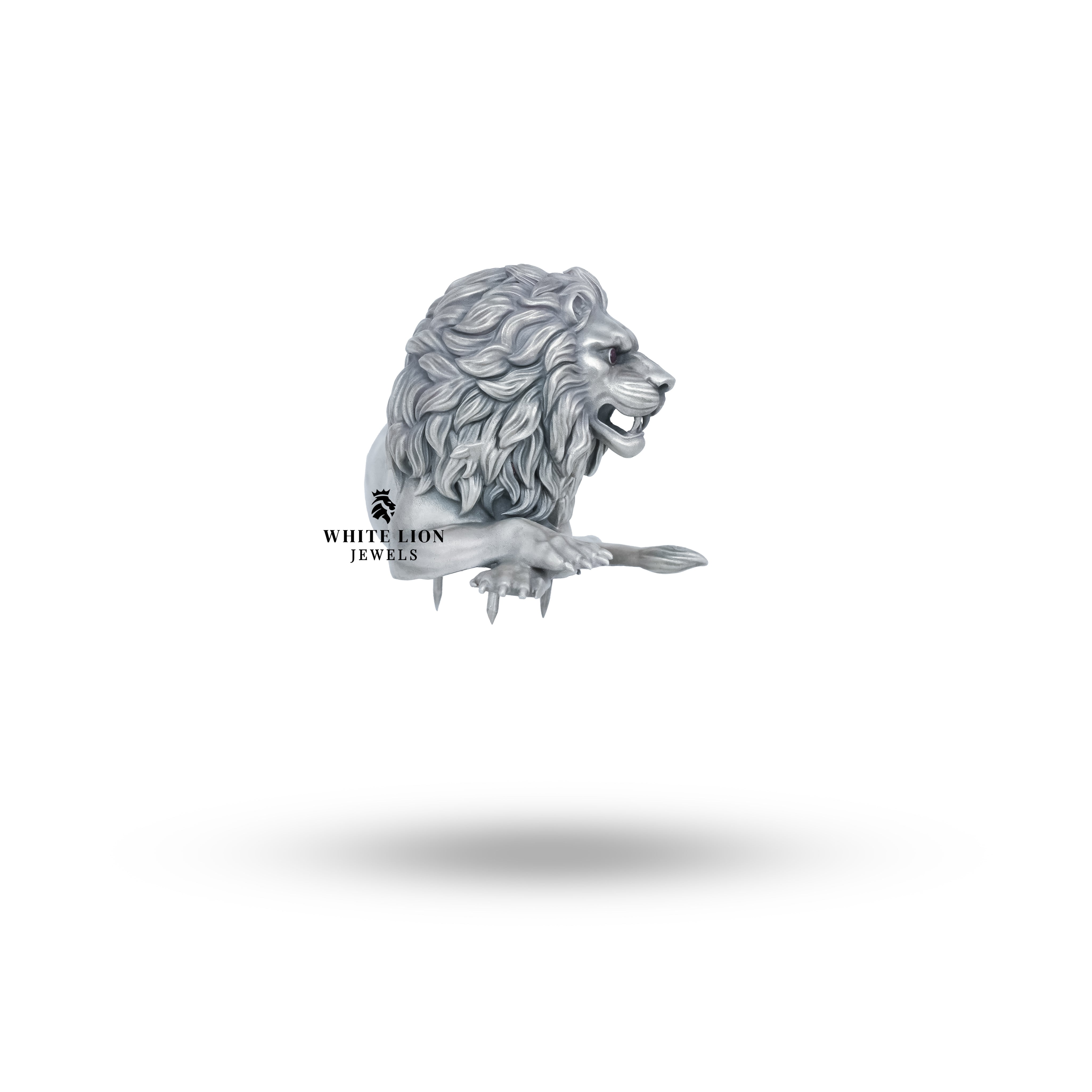 Artisan crafted Roaring Lion Shoulder Brooch in oxidized silver for a luxurious look.