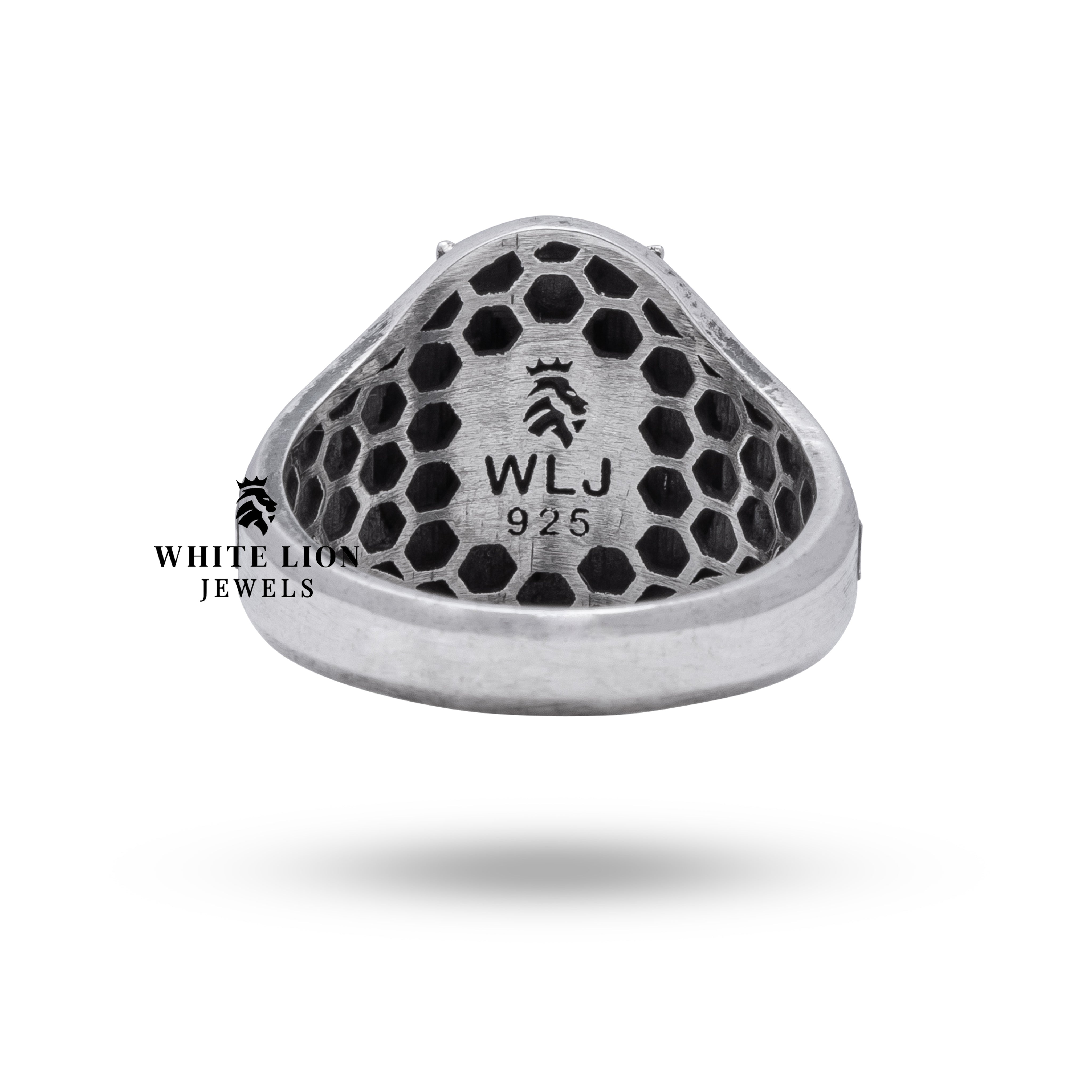 Close-up of the Animal Motif Sterling Ring displaying detailed fox features.