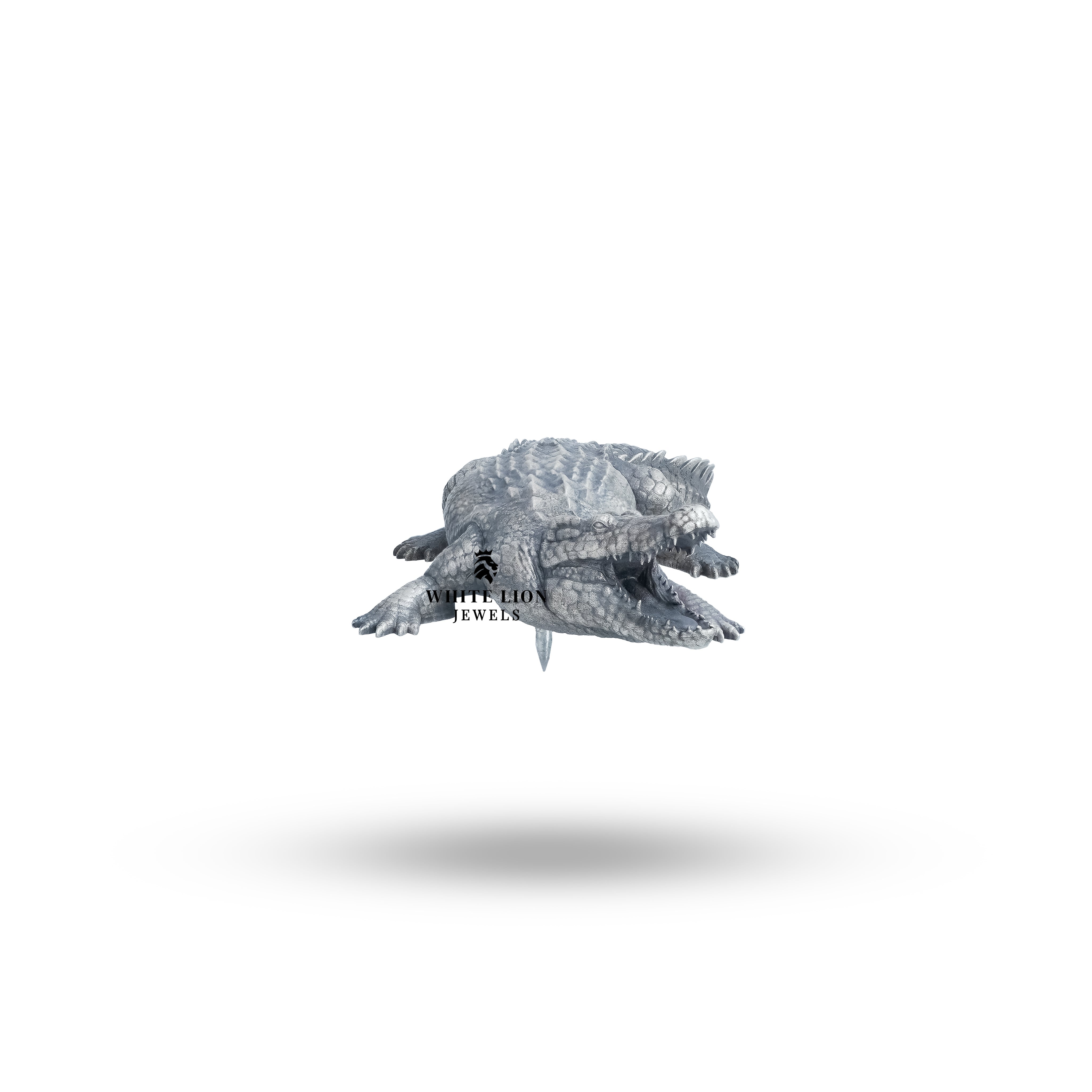 Elegant woman wearing the Crocodile 925 Sterling Silver Shoulder Brooch with evening attire.