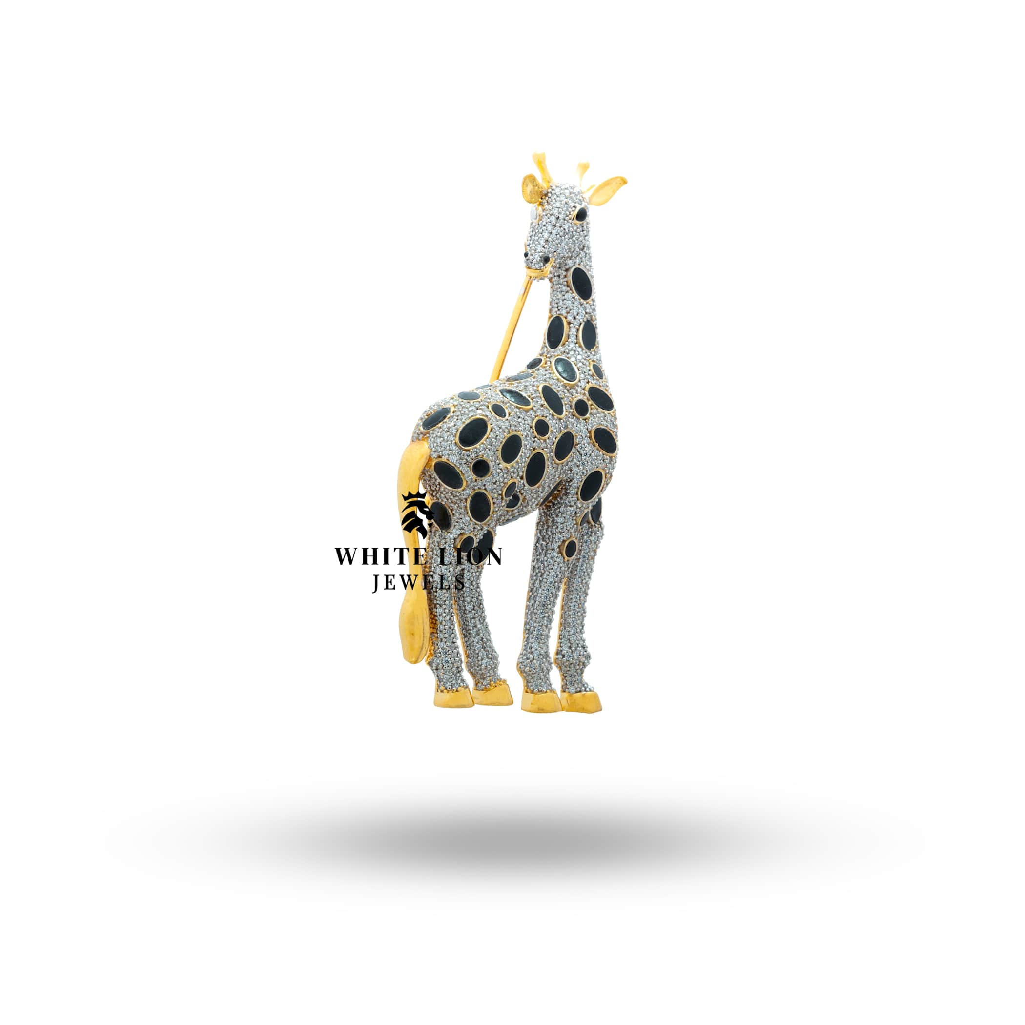 Side profile of Giraffe Animal Cubic Zirconia 925 Sterling Silver Gold Plated Brooch Pin
