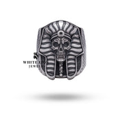 Close-up of intricate details on the Pharaoh Egyptian Mummy sterling silver ring