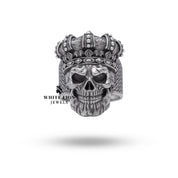 Side view of King Emperor Monarch Gothic Skull Crown Ring in 925 Sterling Silver highlighting intricate details.