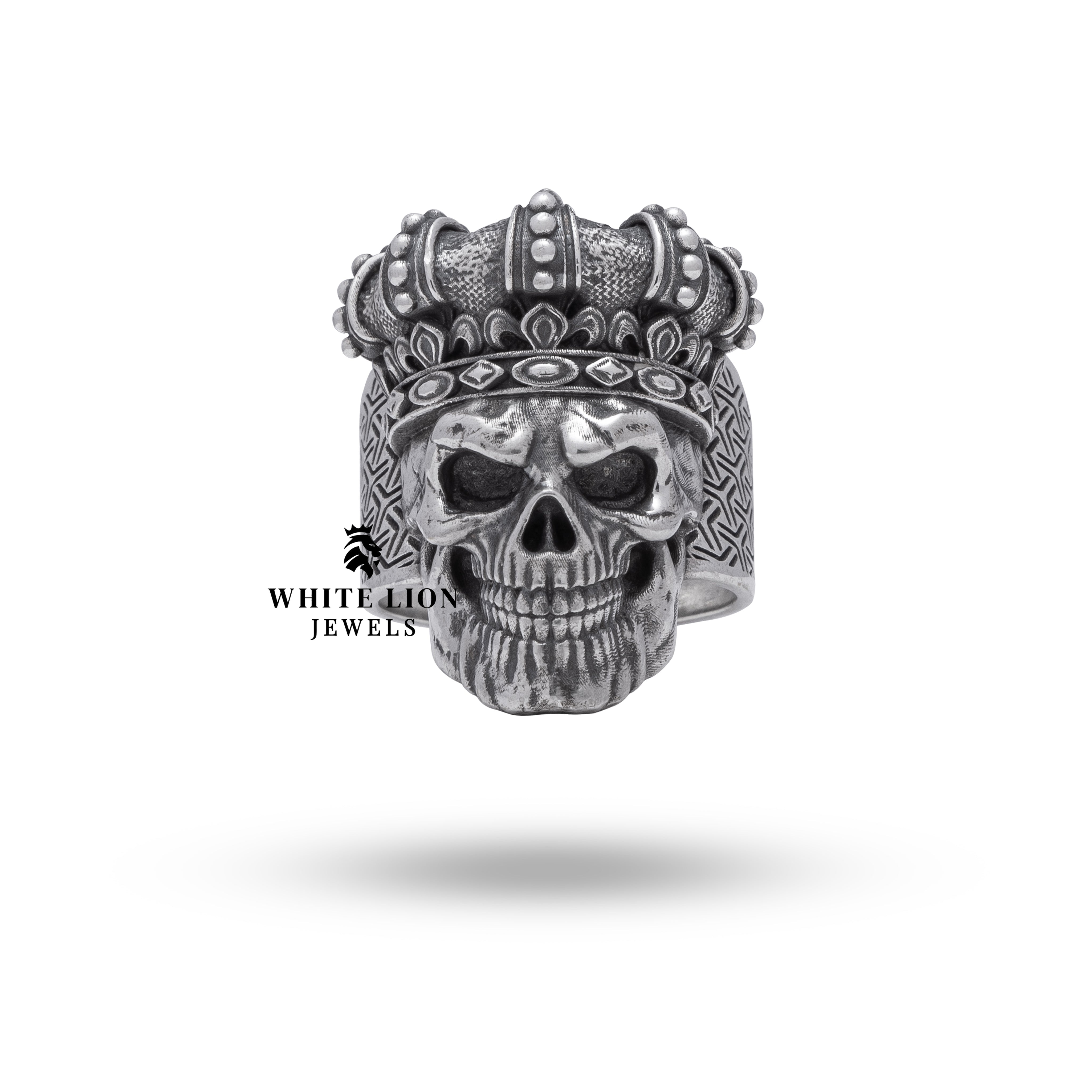 Side view of King Emperor Monarch Gothic Skull Crown Ring in 925 Sterling Silver highlighting intricate details.
