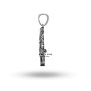 Close-up on detailing of Sikh Baba Deep Singh Martyr Khalsa Military 925 Silver Pendant.