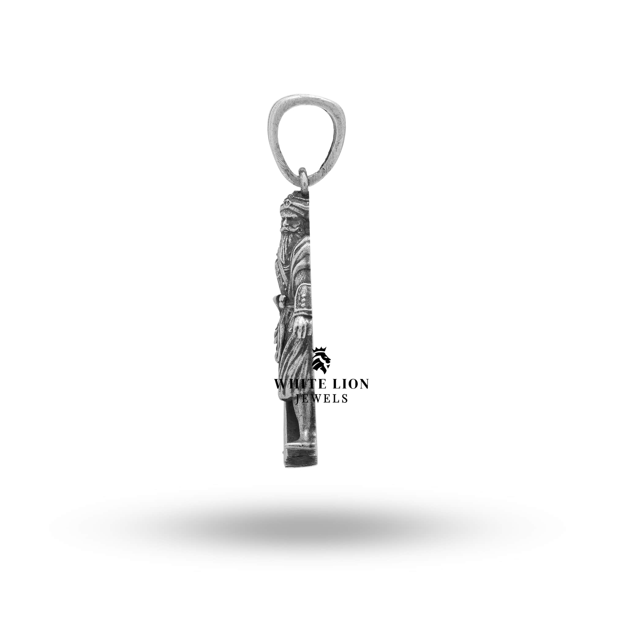 Close-up on detailing of Sikh Baba Deep Singh Martyr Khalsa Military 925 Silver Pendant.