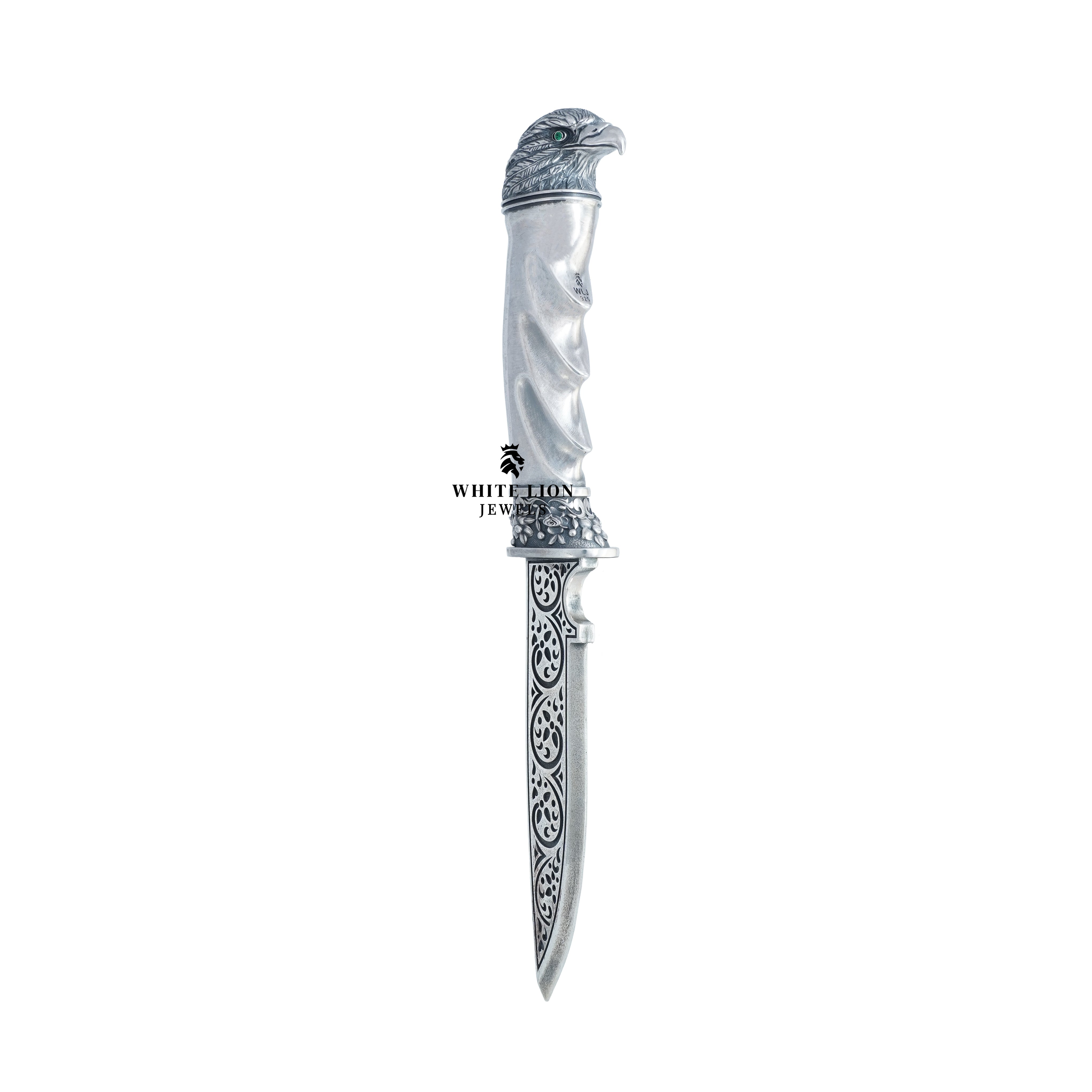 Close-up of Eagle Katar 925 Sterling Silver Classic Royal Dagger emphasizing its meticulous craftsmanship and design details.