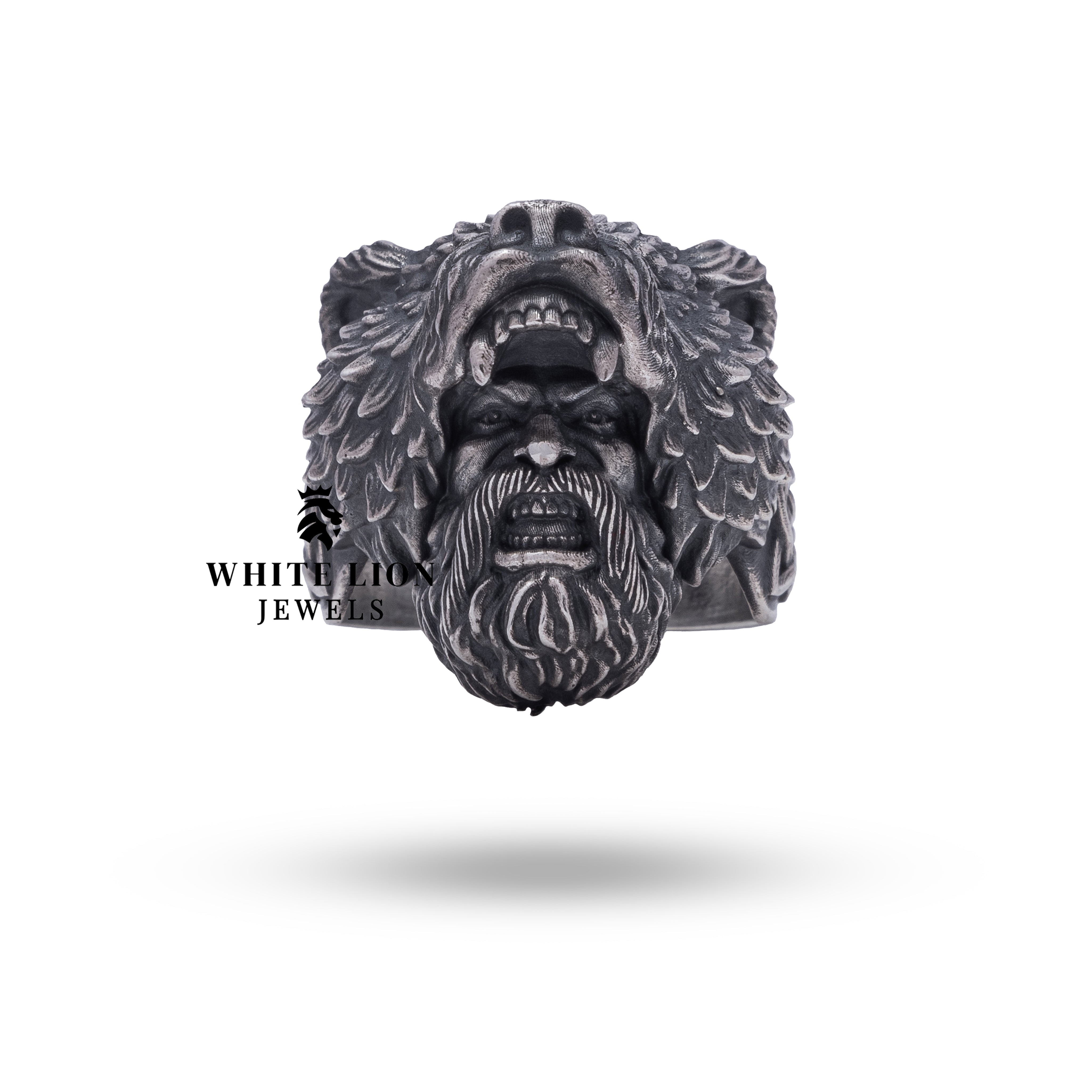 Side view of 925 sterling silver bear ring, showcasing intricate craftsmanship and bold design.
