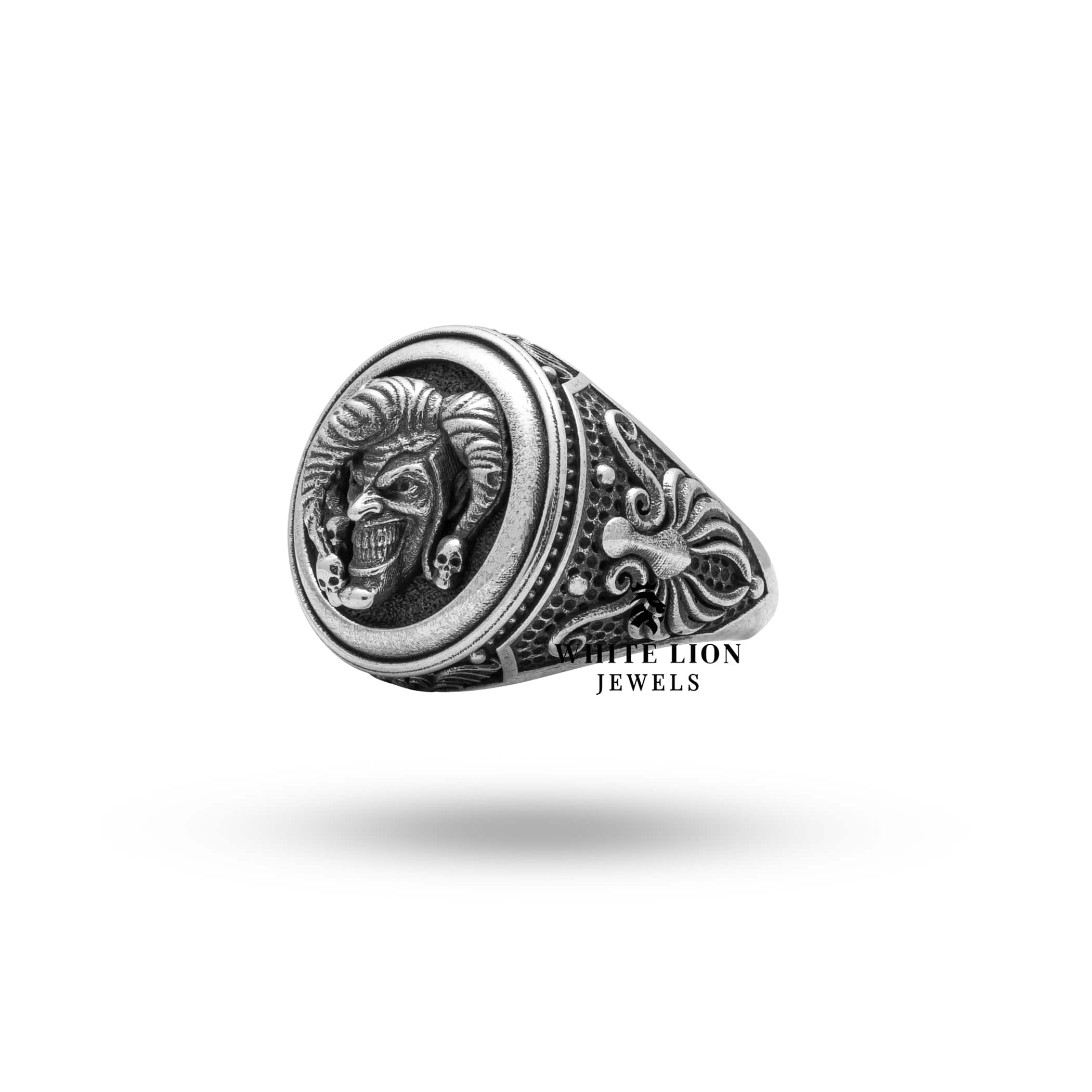 Back view of the Joker Gothic Skulls Ring revealing the ring's smooth finish