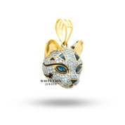 Close-up of Cat Face Cubic Zirconia Gold Plated Pendant highlighting intricate design