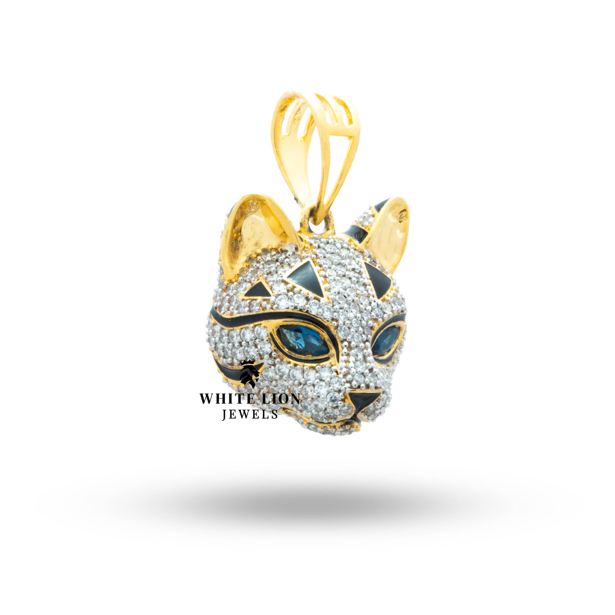 Close-up of Cat Face Cubic Zirconia Gold Plated Pendant highlighting intricate design