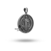 Back view of 925 oxidized silver Saint Benedict Catholic Medallion Pendant