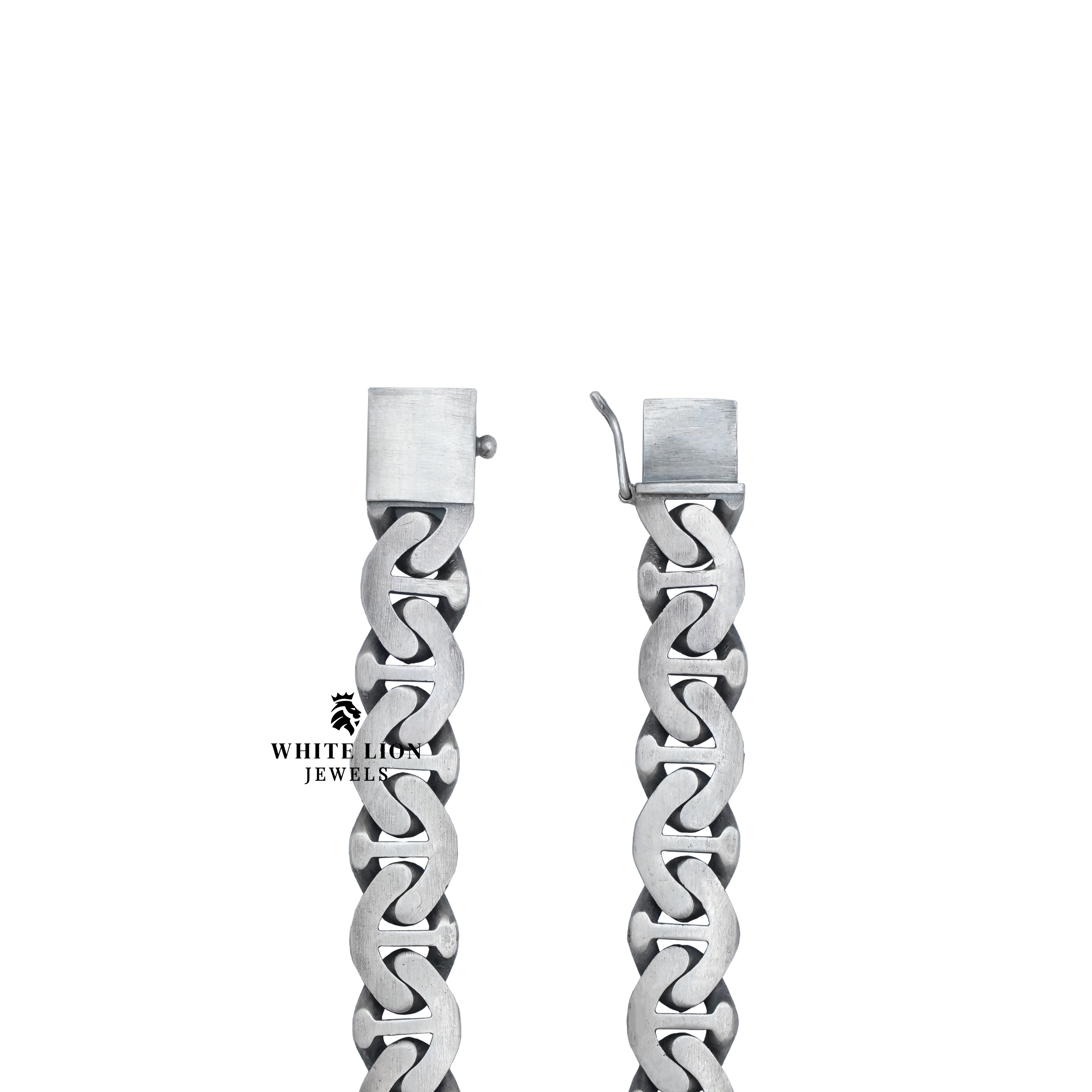 Side view showcasing the detailed artisan craftsmanship of the 925 Sterling Silver Cuban Cross Bracelet.