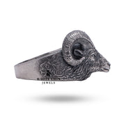 Oxidized silver finish on Aries zodiac symbol ring