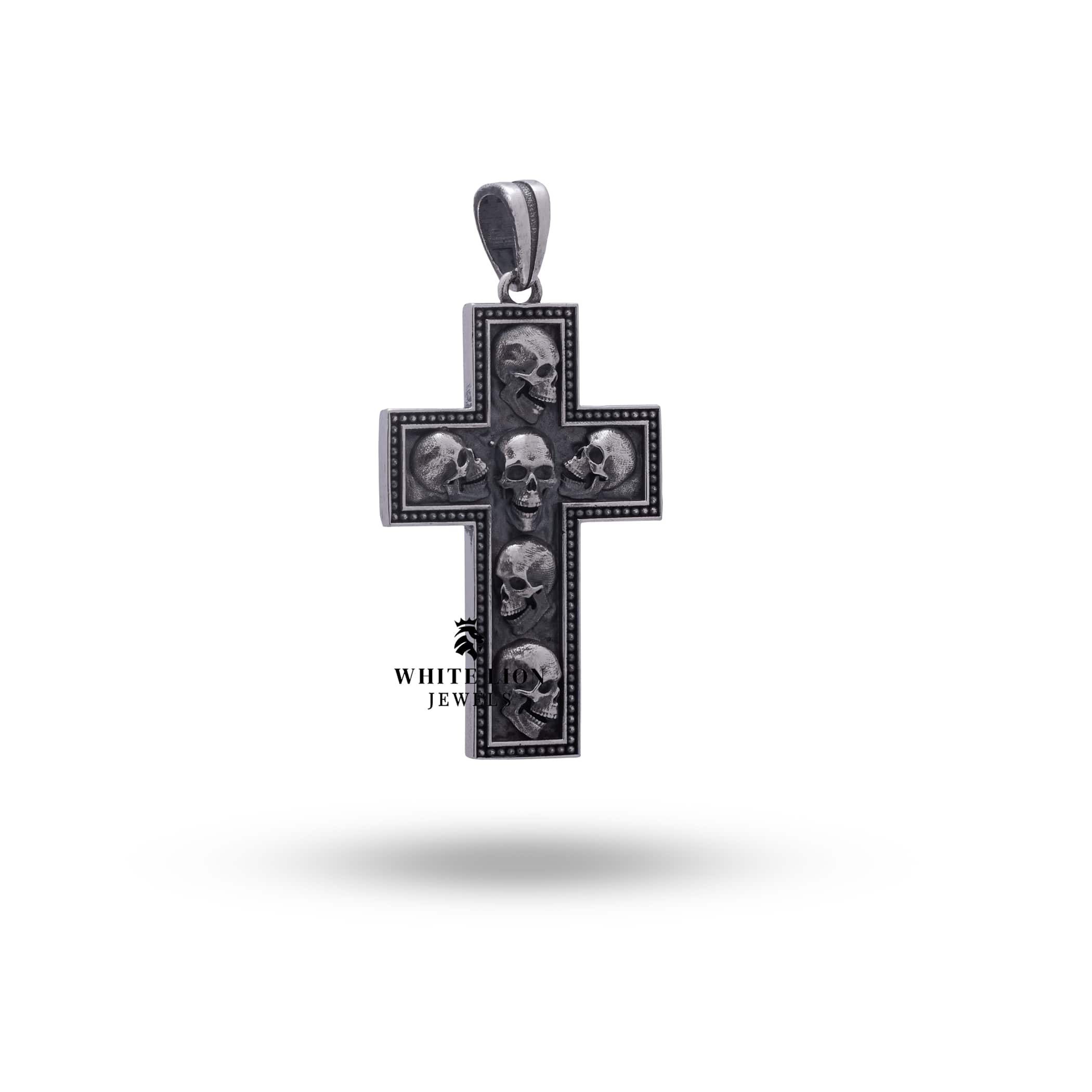 Side view of 925 Sterling Silver Skull Cross Pendant, highlighting intricate craftmanship and artistic engravings