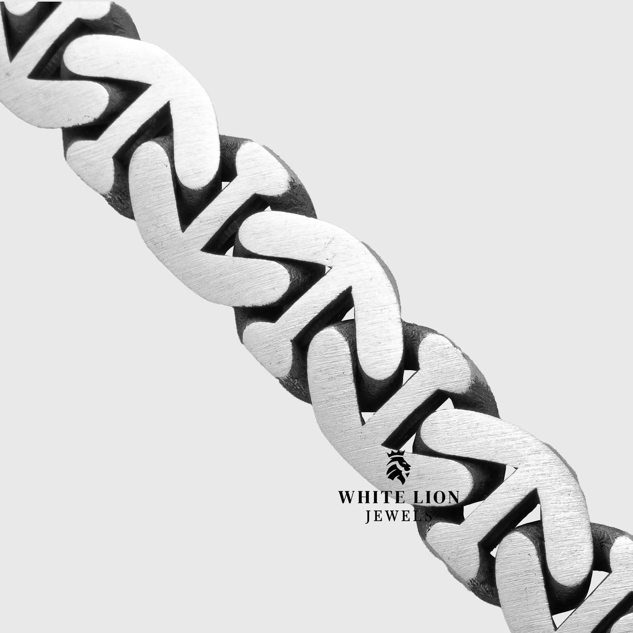 Men’s Biker Style Flat Anchor Chain Necklace Worn over Black Shirt