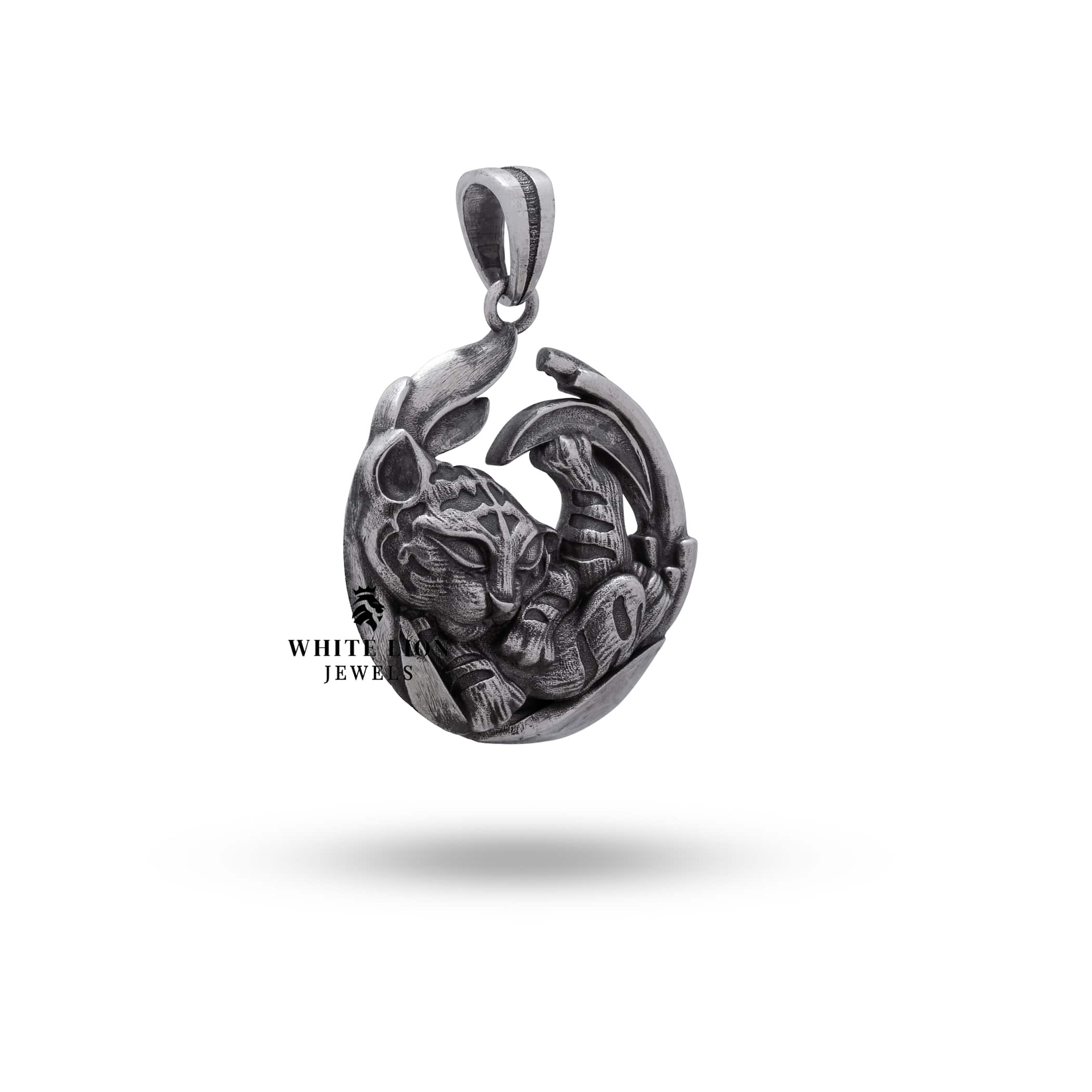 925 Sterling Silver Pendant shaped like a tiger cub, side view showcasing detailed craftsmanship.