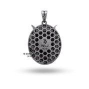 Hannya Oni Mask Dragon Japanese Silver Pendant worn as a stunning accessory, perfect for cultural and artistic events.