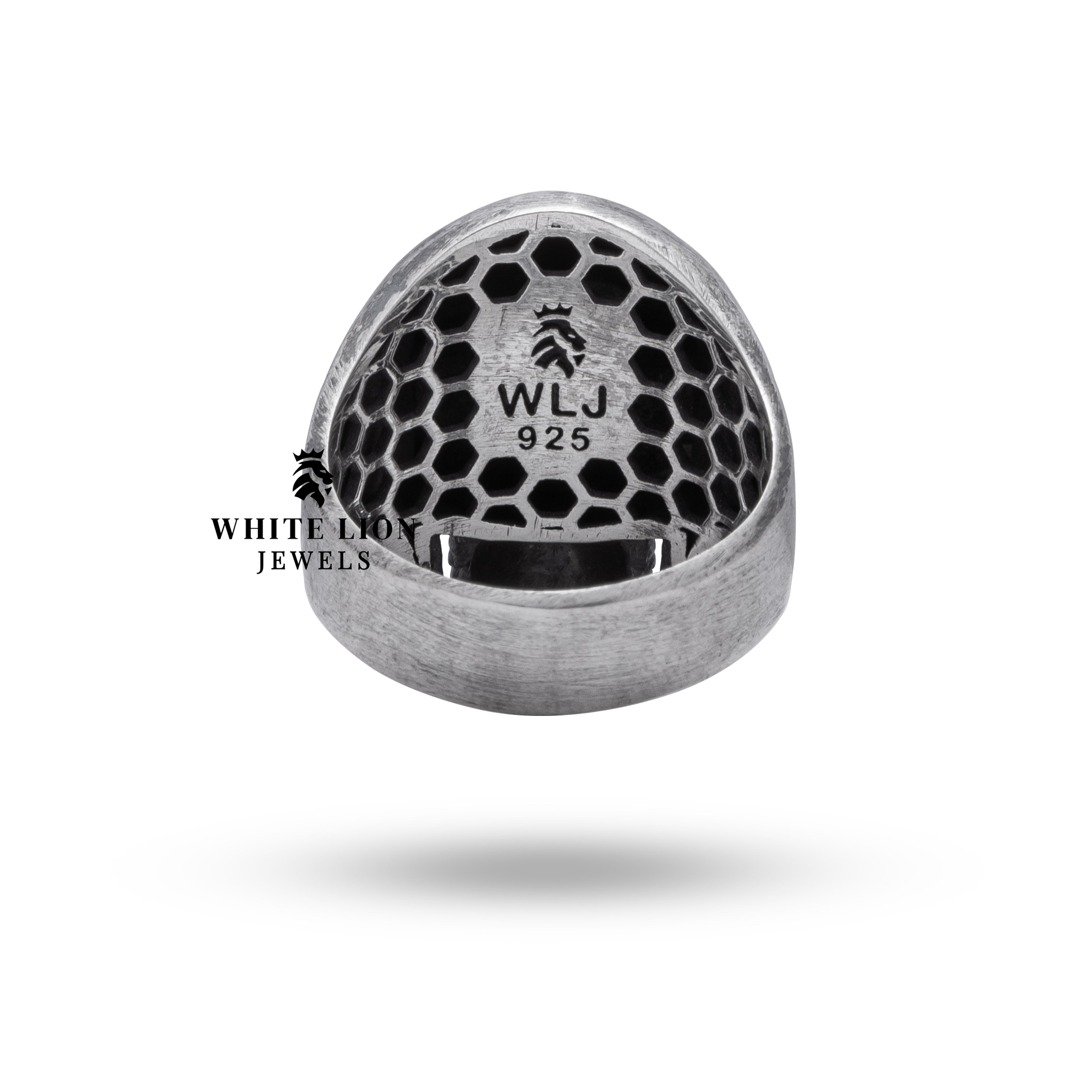 Luxury packaging of Gothic Skull Skeleton Sterling Silver Ring by White Lion Jewels, ready for gifting.