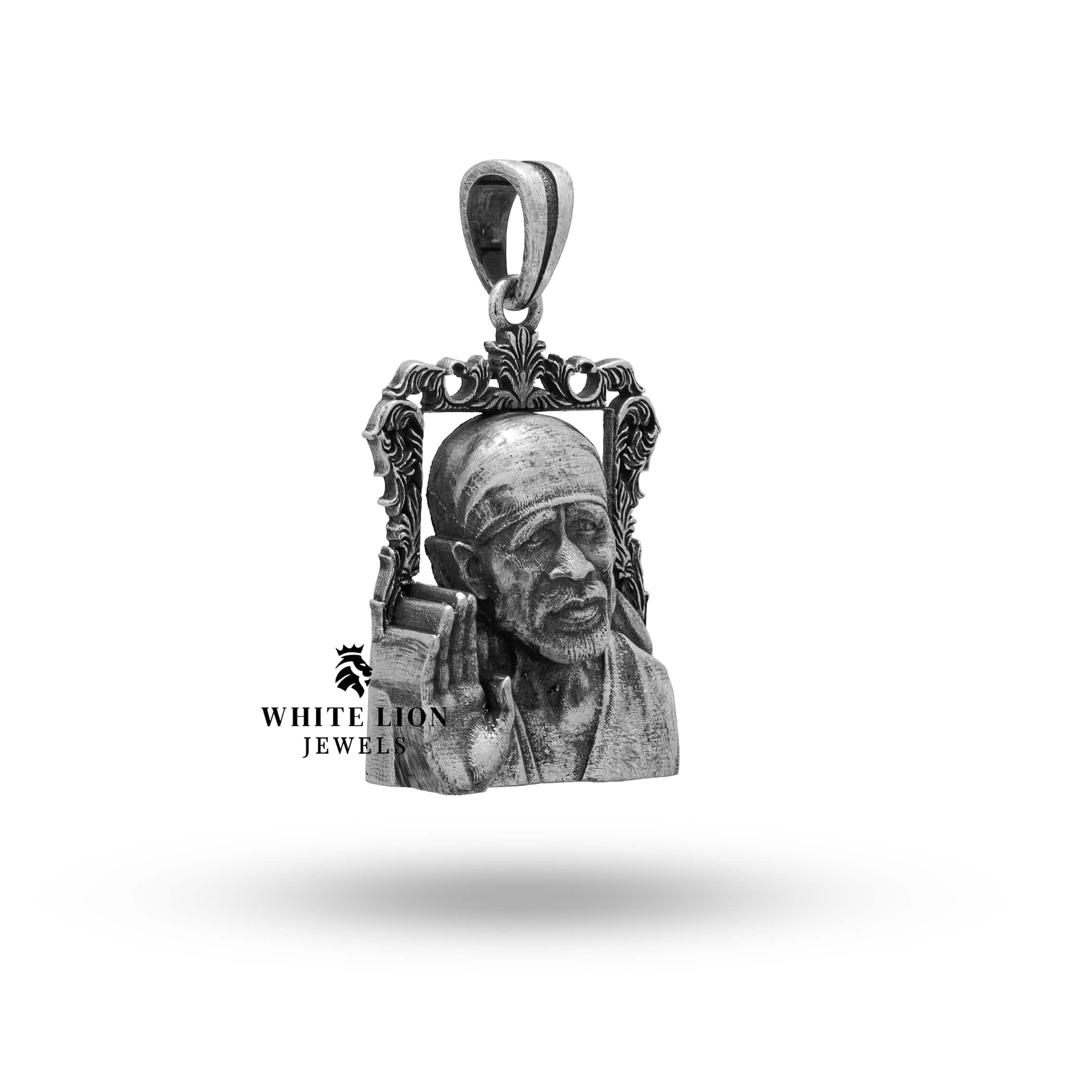 Side view of Sai Baba Blessing 925 Sterling Silver Pendant highlighting artisanal craftsmanship.