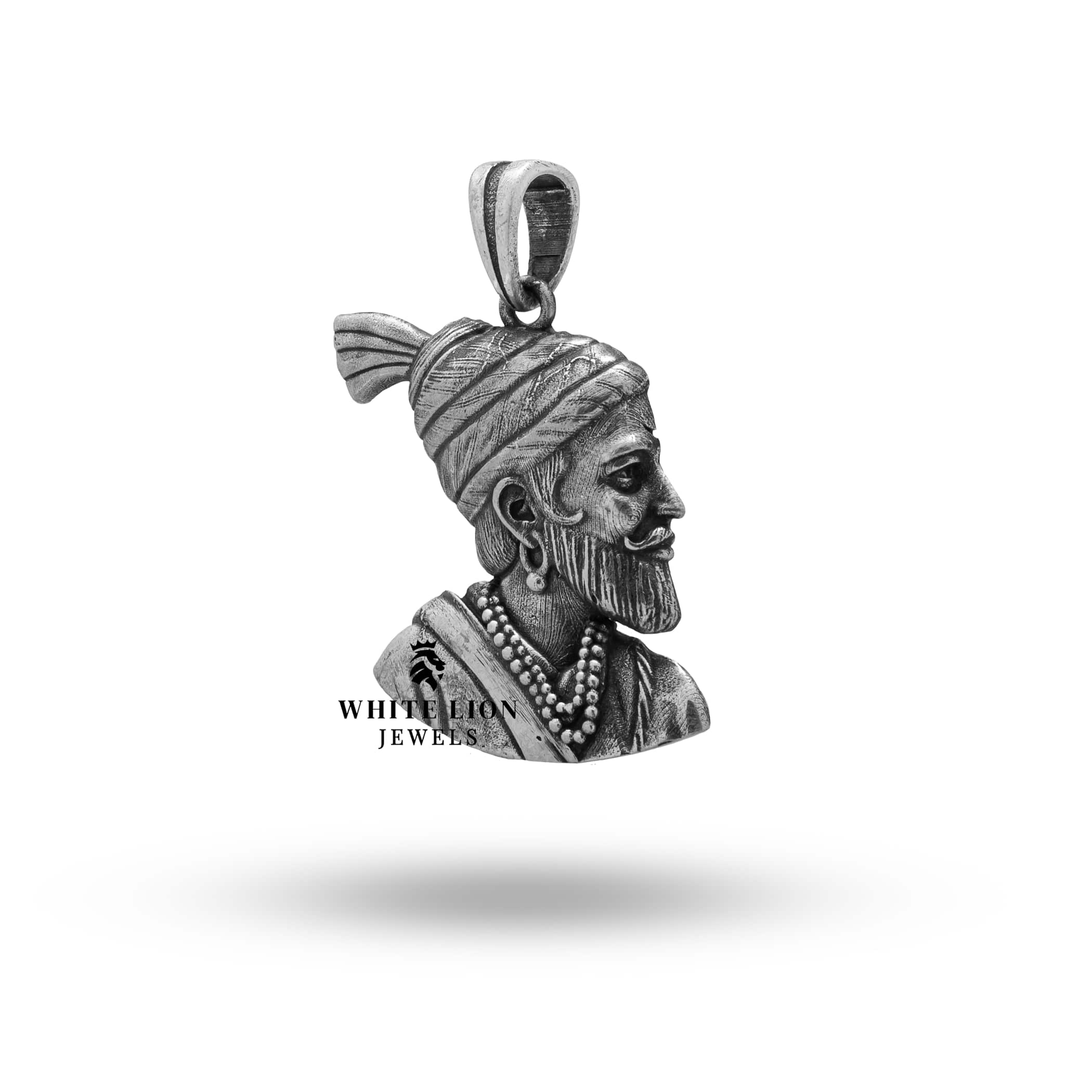 Oxidized Sterling Silver Pendant depicting Chhatrapati Shivaji Maharaj, perfect for history enthusiasts.