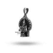 925 oxidized silver pendant depicting Ayyappa Swamy, warrior deity design, spiritual significance.