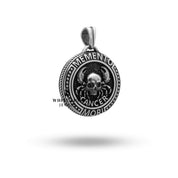 Intricate Skull and Cancer Zodiac Pendant - Side View, Handcrafted Detail