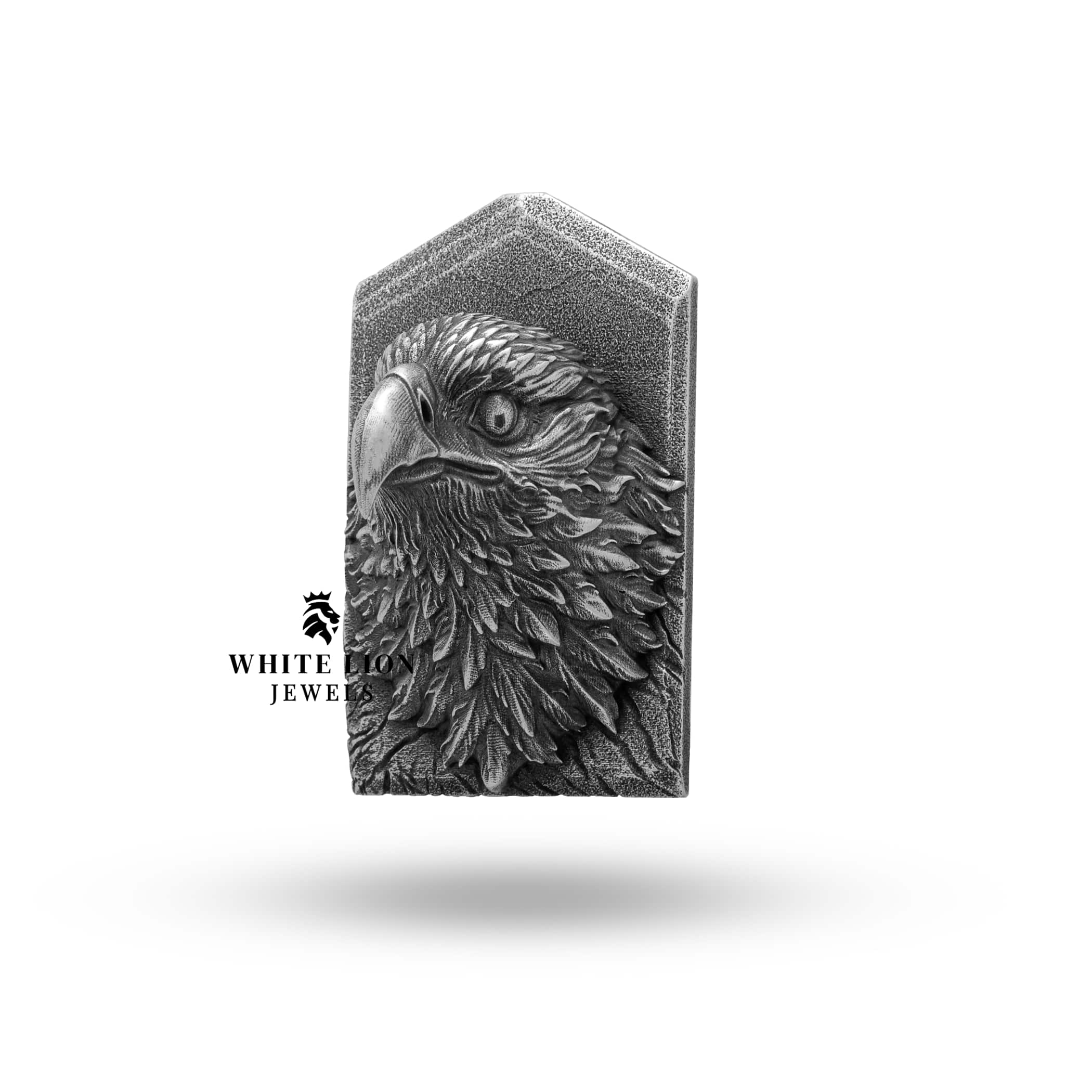 Close-up of Sterling Silver Eagle Brooch highlighting the oxidized finish and fine artistry