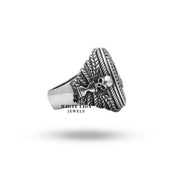 Libra Zodiac Skull Ring in Oxidized Silver by White Lion Jewels