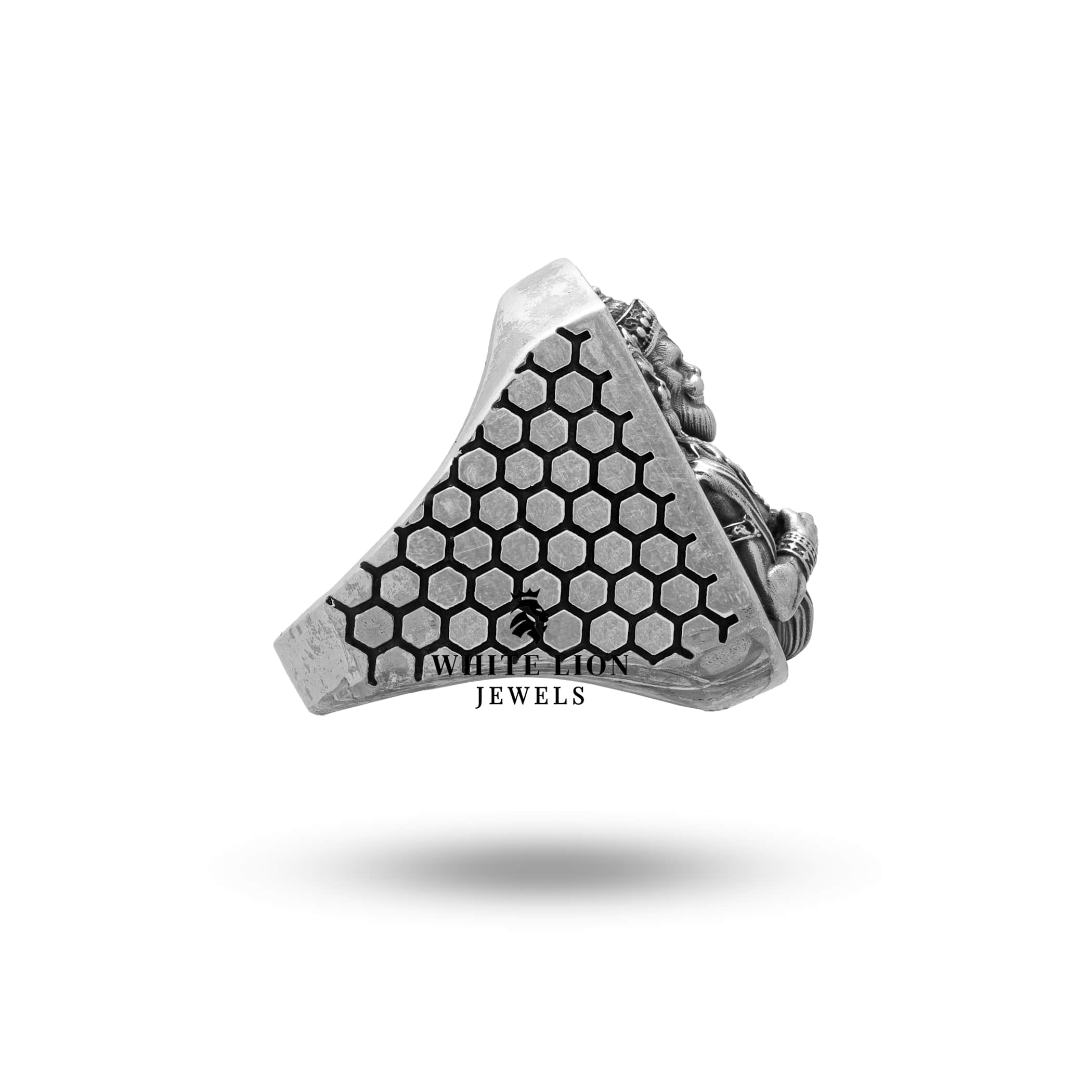 Divine Panchmukhi Hanuman ring in 925 silver, protector against evil, artisanally created by White Lion Jewels.