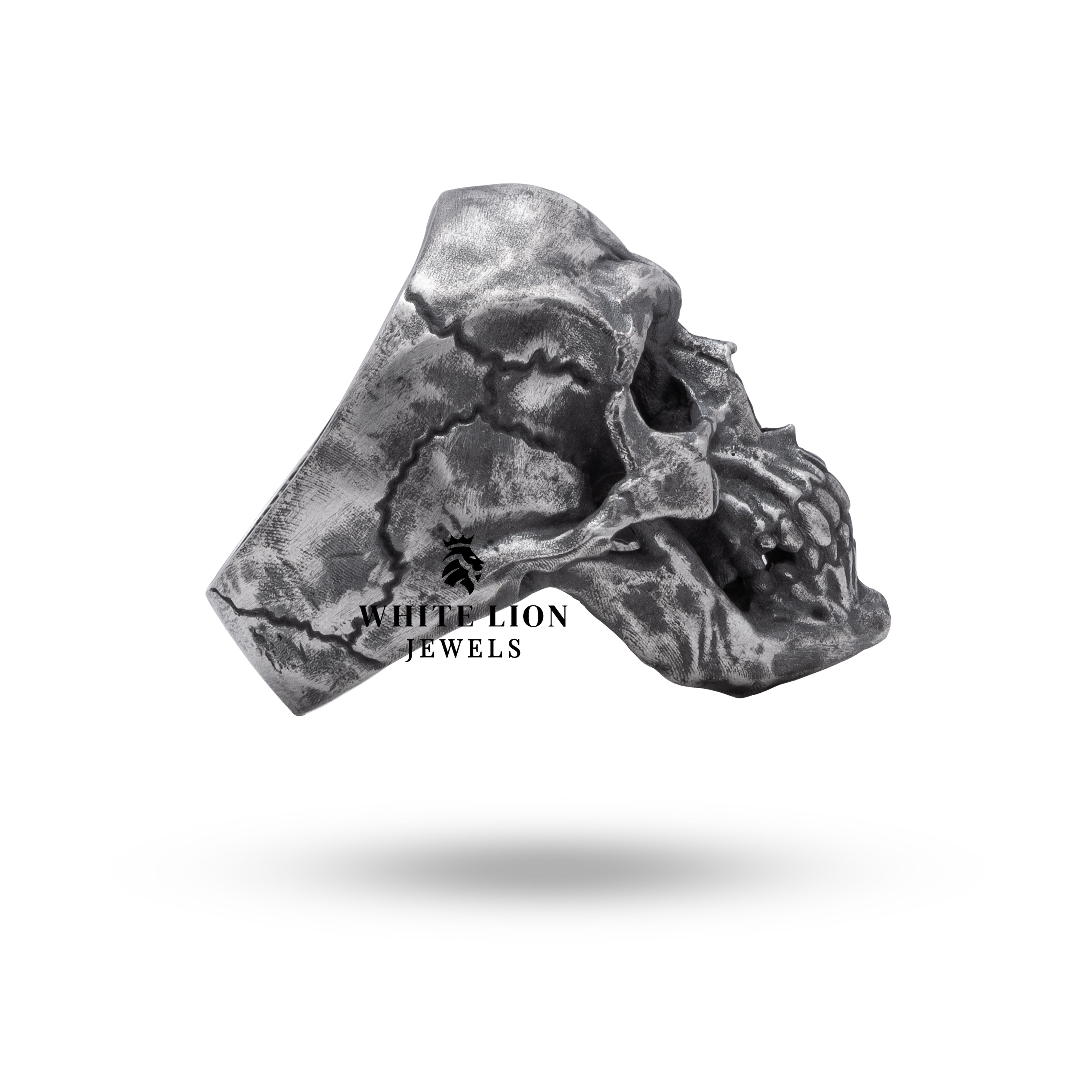 Detail view showing intricate design of Gothic Skull Head Ring