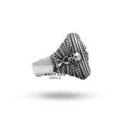 Memento Mori Skull Zodiac Ring worn on finger, showing unique design