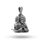 Side view of Panchmukhi Hanuman 925 sterling silver pendant showing the charm's depth and detail.