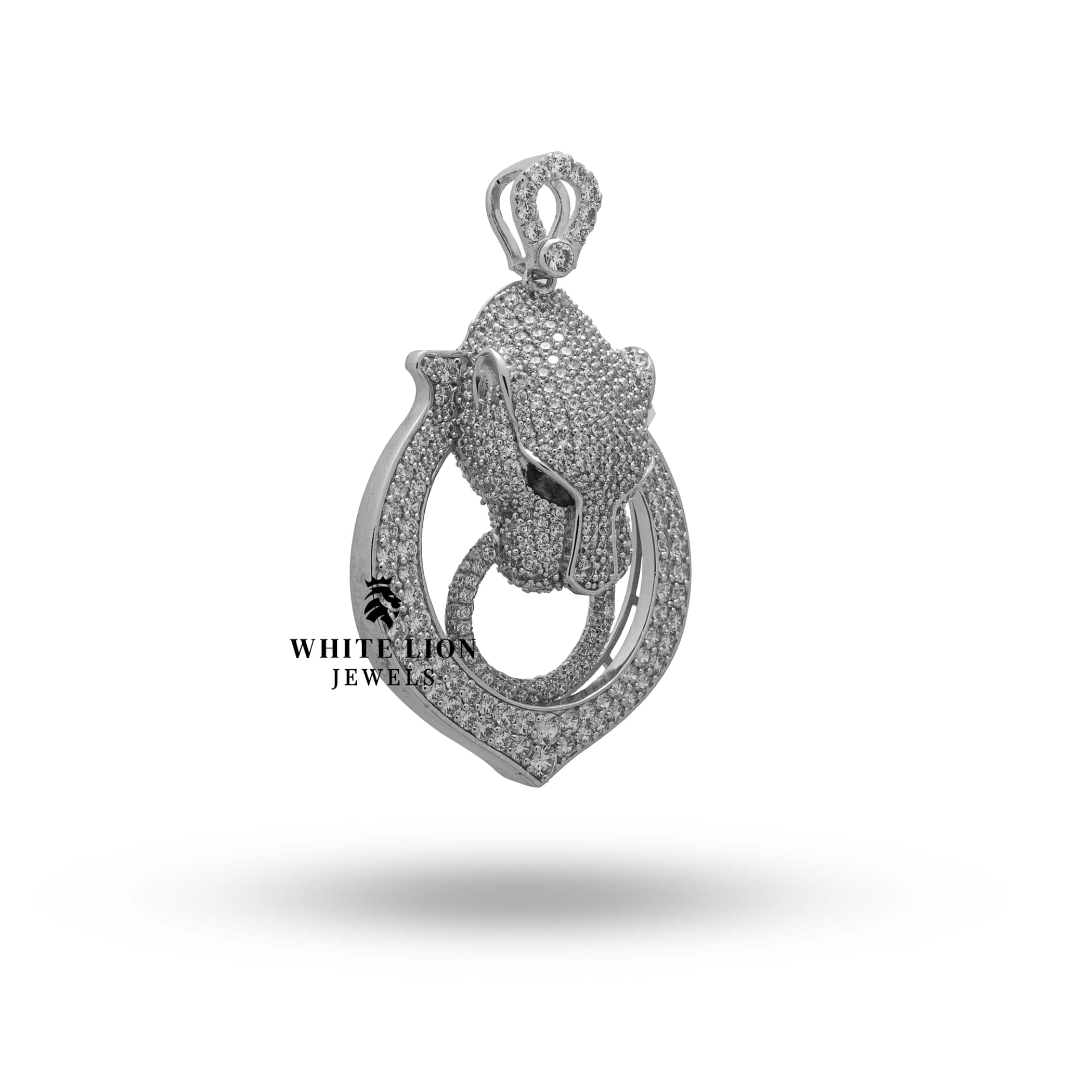 Side perspective of 925 Sterling Silver Jaguar Panther Pendant, highlighting its elegant curvature and artisanal design.