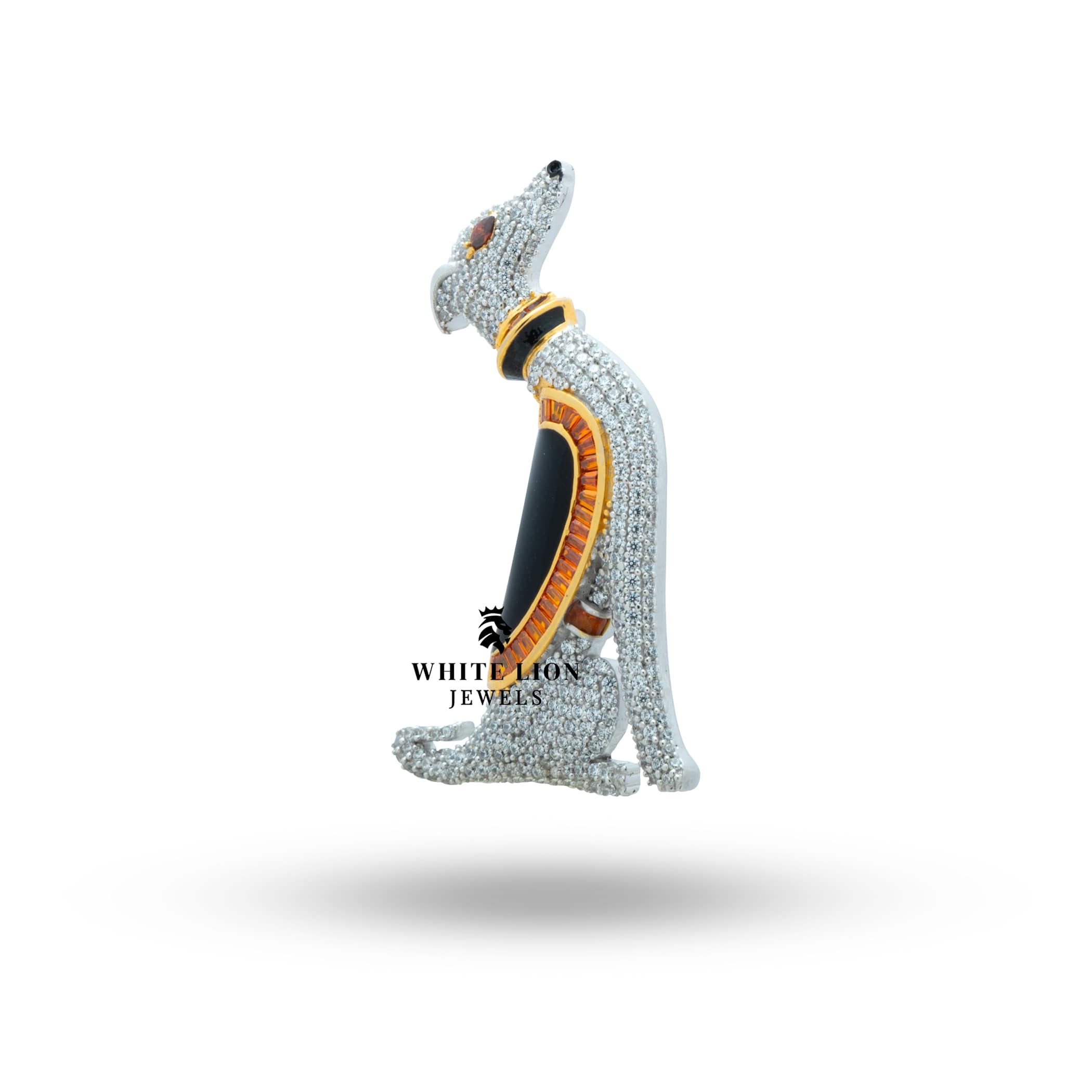 Elegant Sterling Silver Dog Brooch with Cubic Zirconia