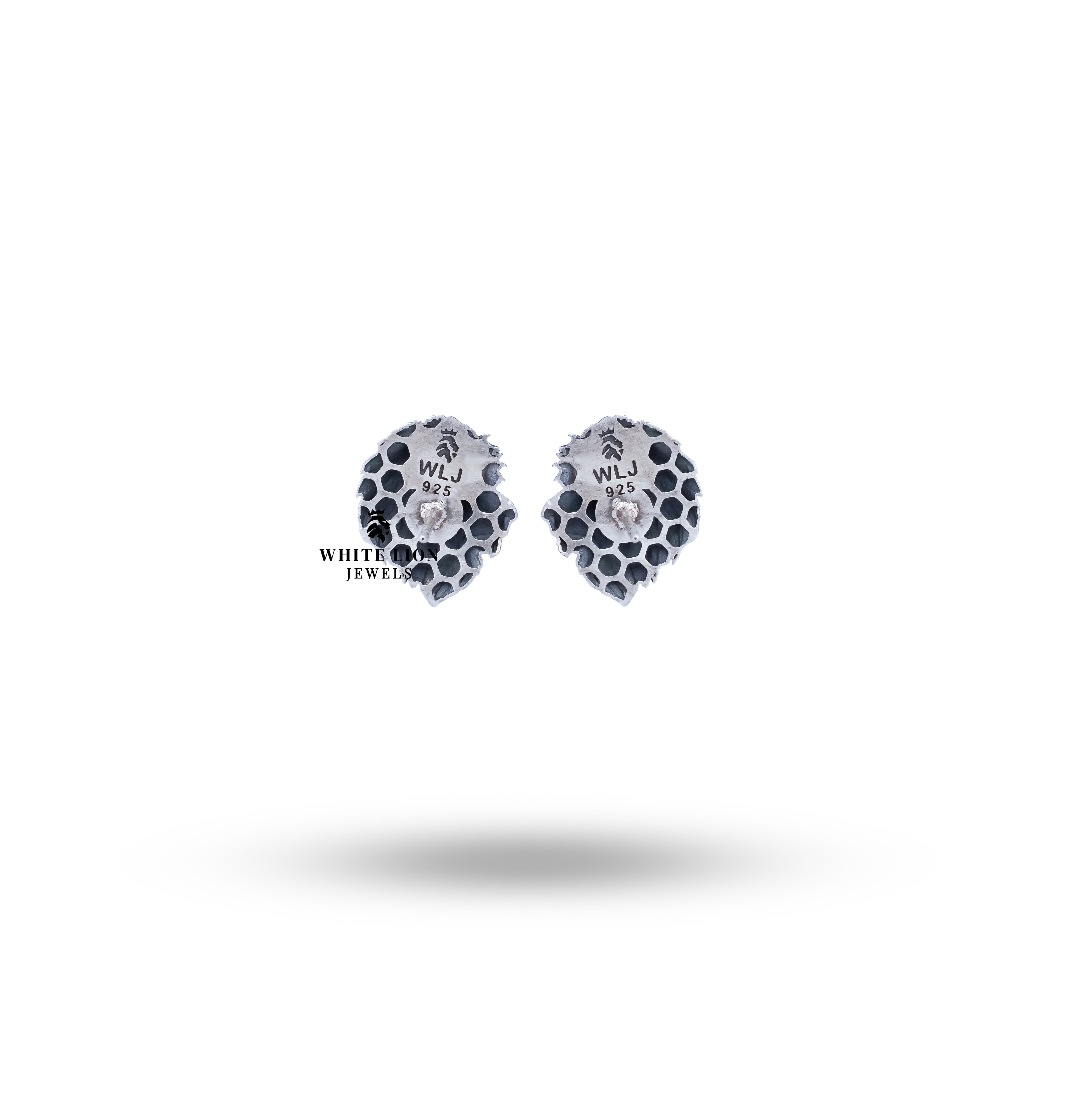 Close-up of Lion Side Face 925 Sterling Silver Ear Studs highlighting artisanal details