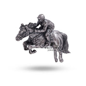 Side angle of Horse Jockey Biker Polo Riding Racing Animal 925 Sterling Silver Brooch