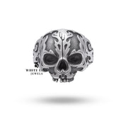 Side perspective of Half Jaw Fire Skull Ring in 925 Sterling Silver with meticulous craftsmanship.