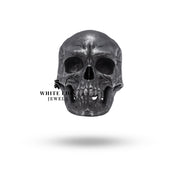 Front view of Close Jaw Gothic Crack Skull Ring, showcasing bold skull motif in oxidized sterling silver.