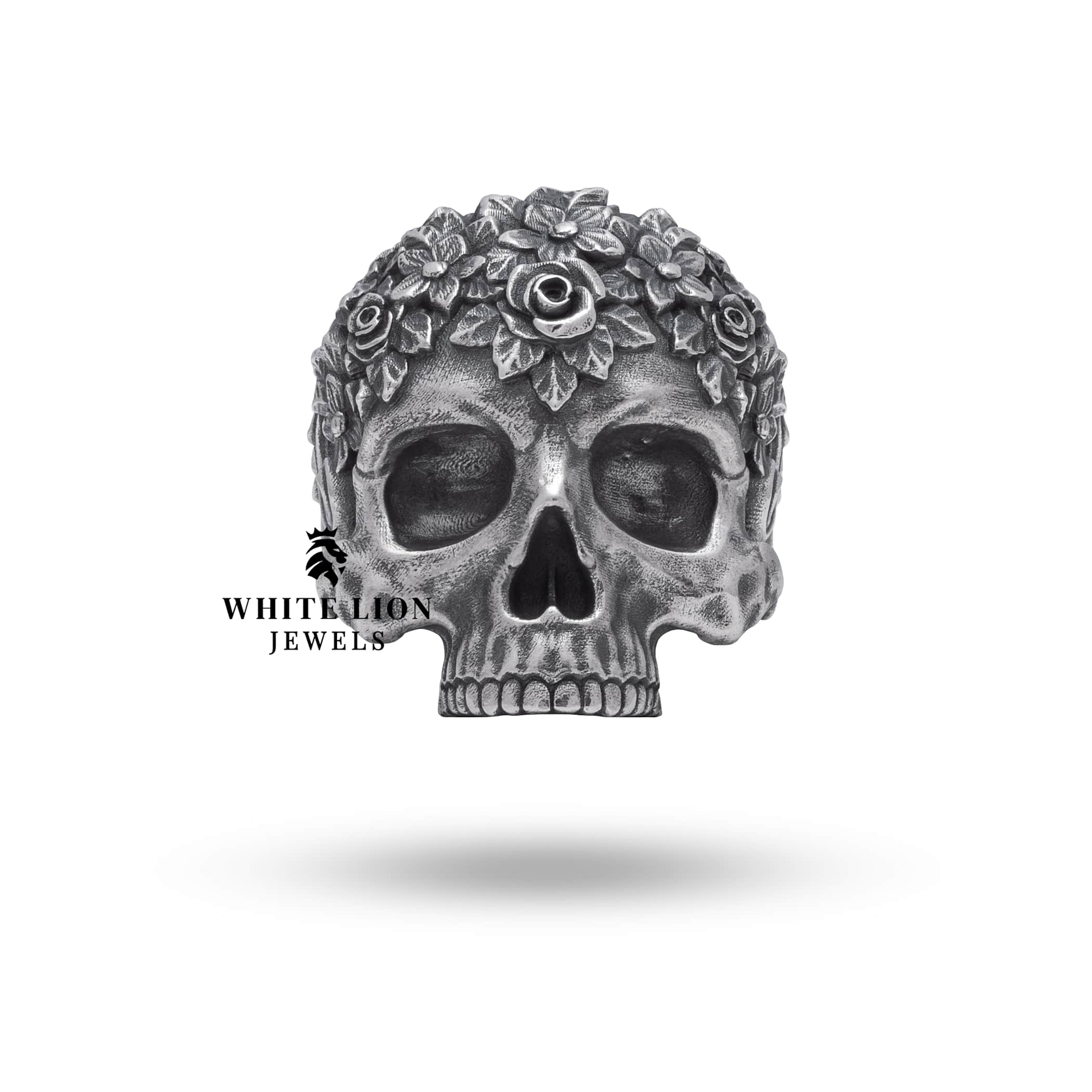 Side view of Half Jaw Flower Leaves 925 Sterling Silver Ring showcasing its detailed craftsmanship.