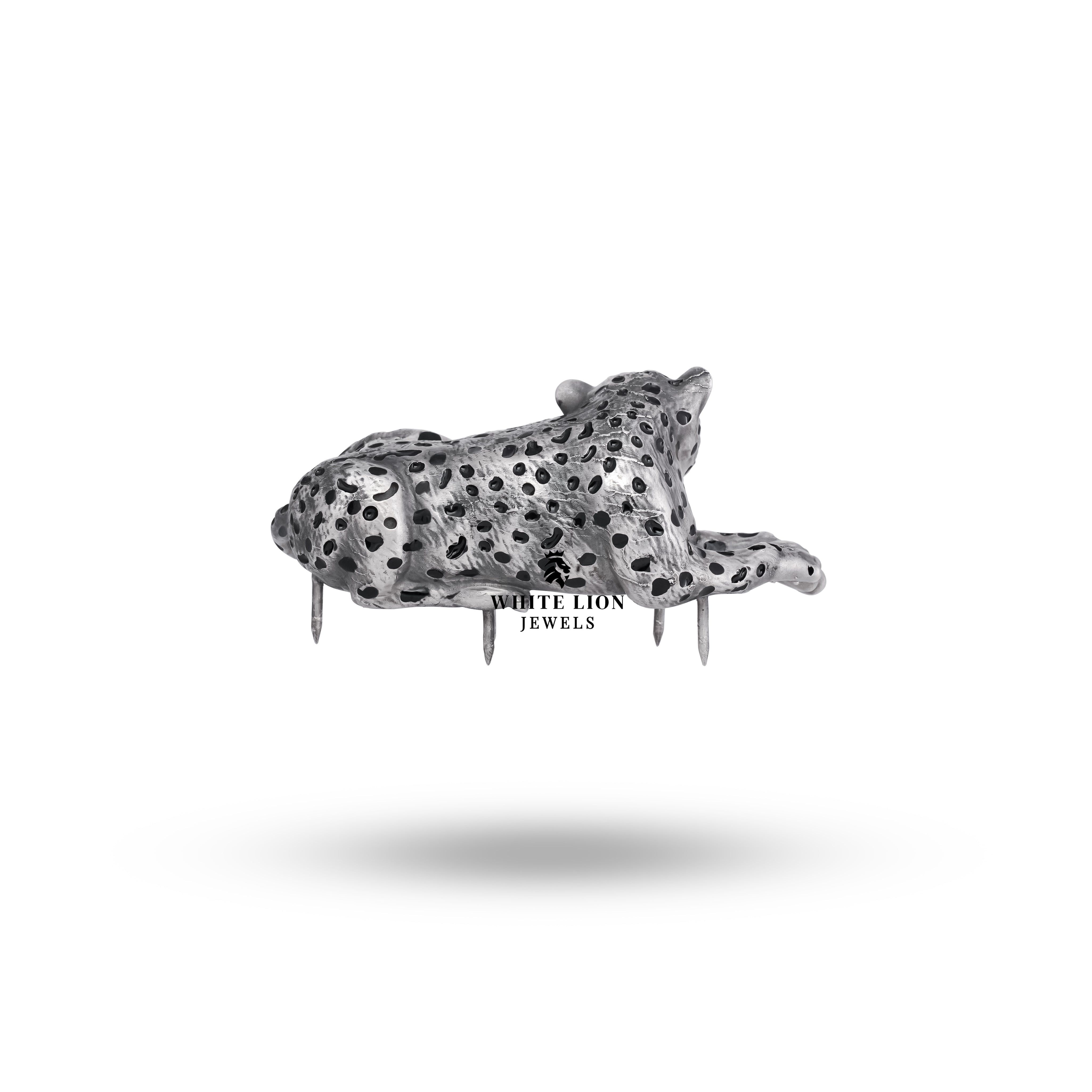 Elegant Sitting Panther 925 Sterling Silver Brooch worn on a stylish blazer