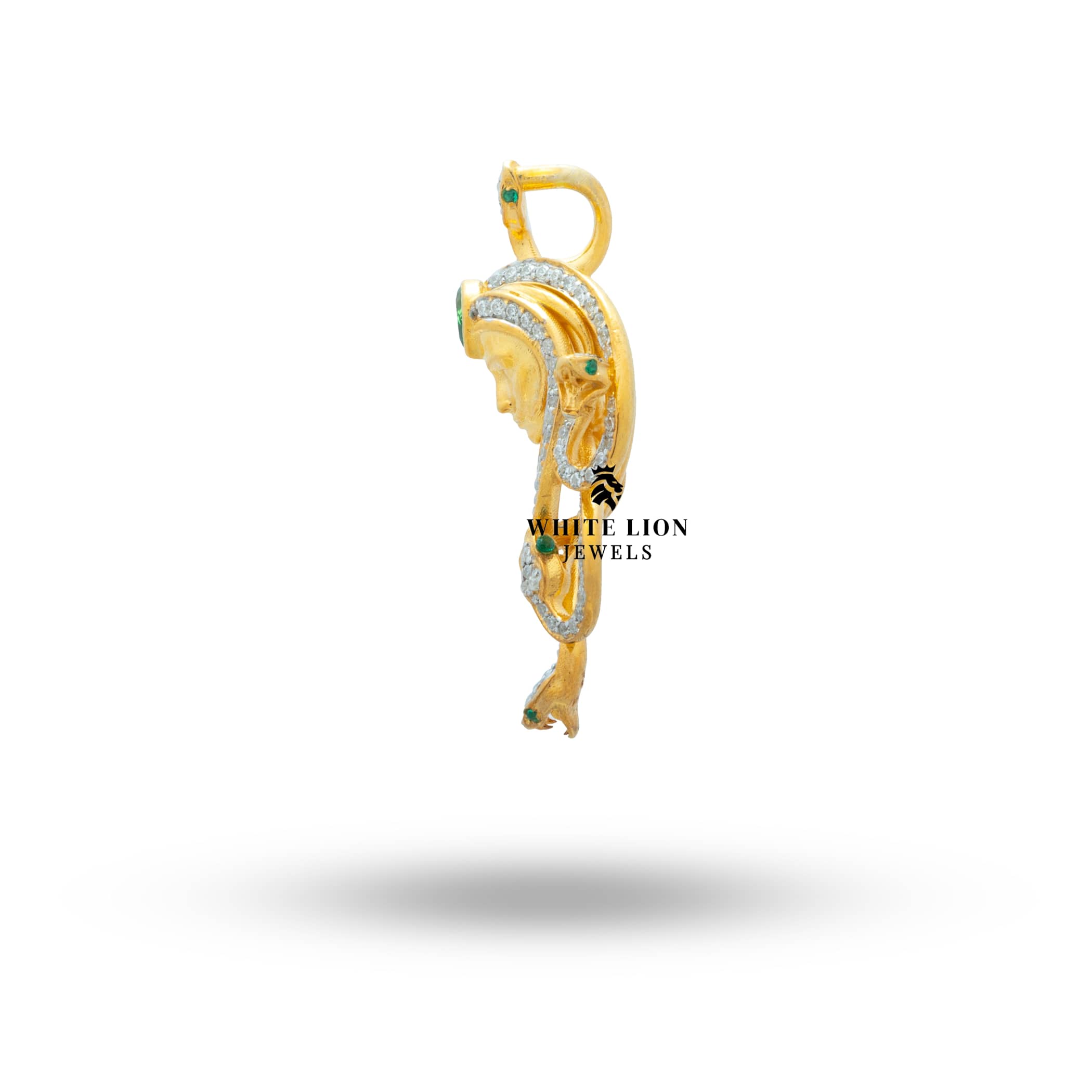 Back view of Medusa Pendant in gold plated finish, showcasing detail.