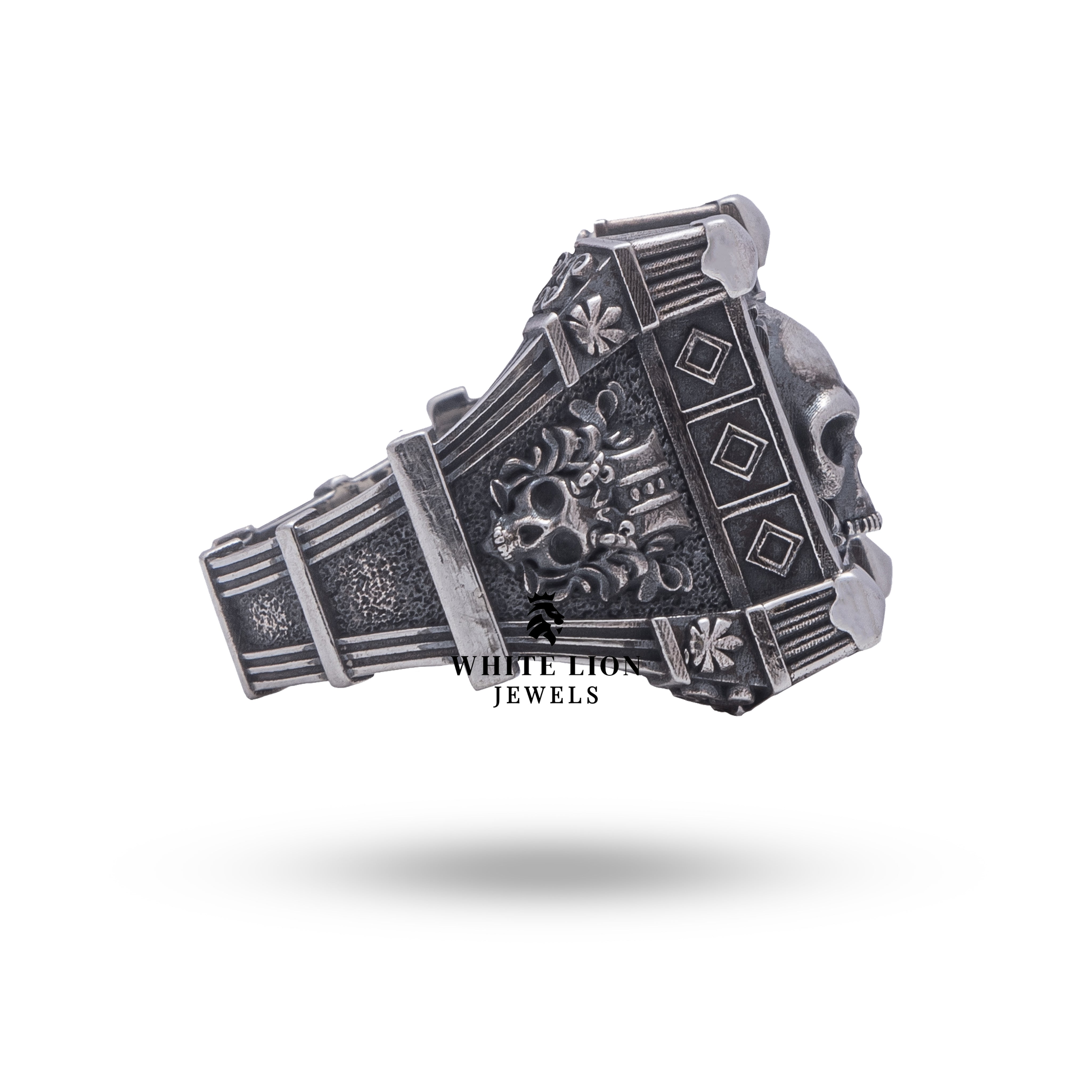 Vampire Half Jaw Gothic Skull Ring in Sterling Silver