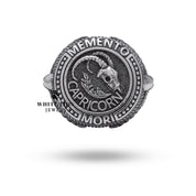 Side perspective of Memento Mori ring showing sterling silver craftsmanship and detail.