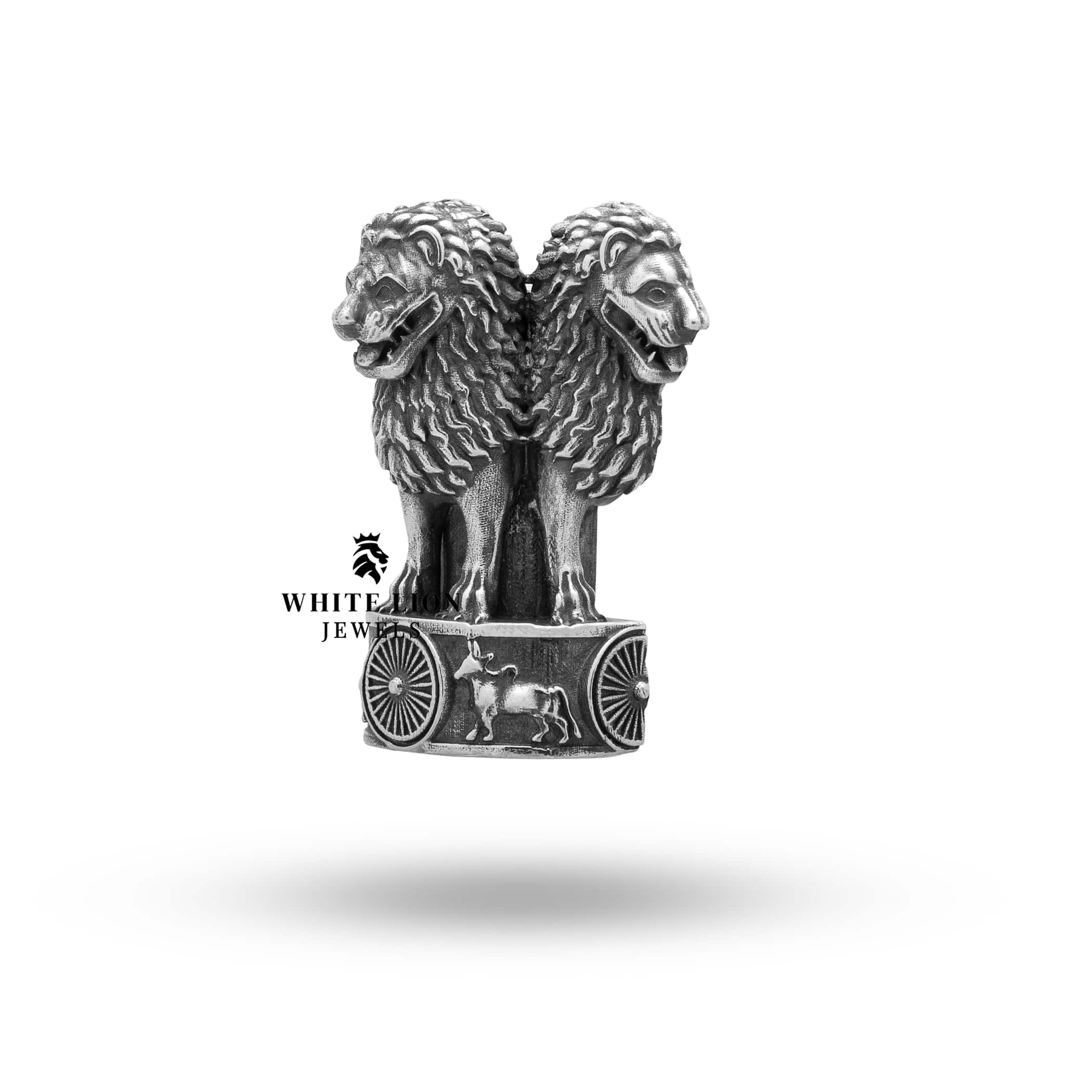Elegant Craftsmanship Ashok Stambh Lion Brooch 925 Sterling Silver